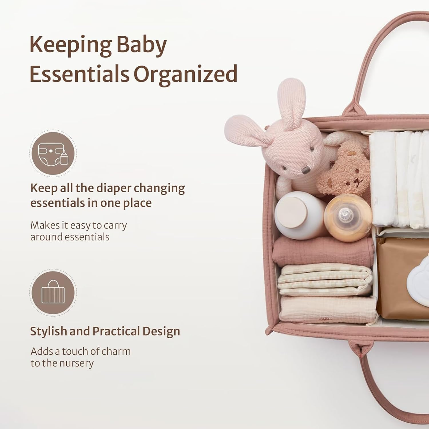 Nappy Caddy，Baby Diaper Caddy Organizer, Holds Wipes, Nappy Storage Basket, Portable Baby Organiser (Pink) image number 1