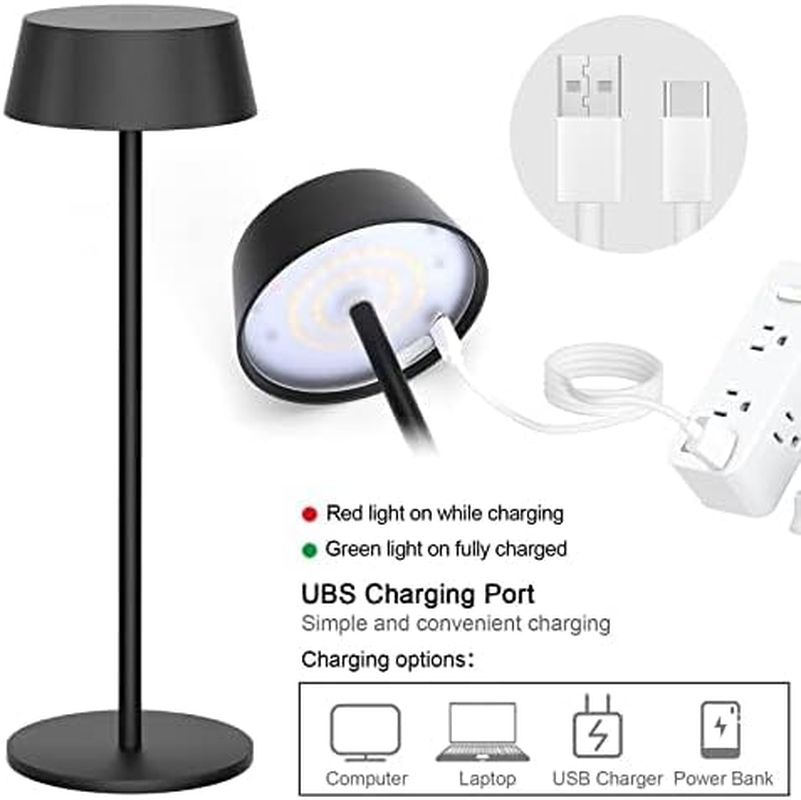 Klighten Pack of 2 LED Dimmable Battery Table Lamp Wireless Touch Metal Aluminium Battery Operated Black Table Lamp IP54 Waterproof Outdoor Portable Table Lamp for Indoor / Outdoor Use, 3000 K ~ 6000 image number 2