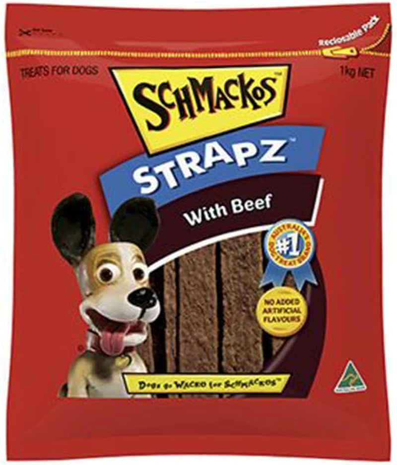 SCHMACKOS SNACKS STRAPZ BEEF 1KG 3PK (181631) (OM3)