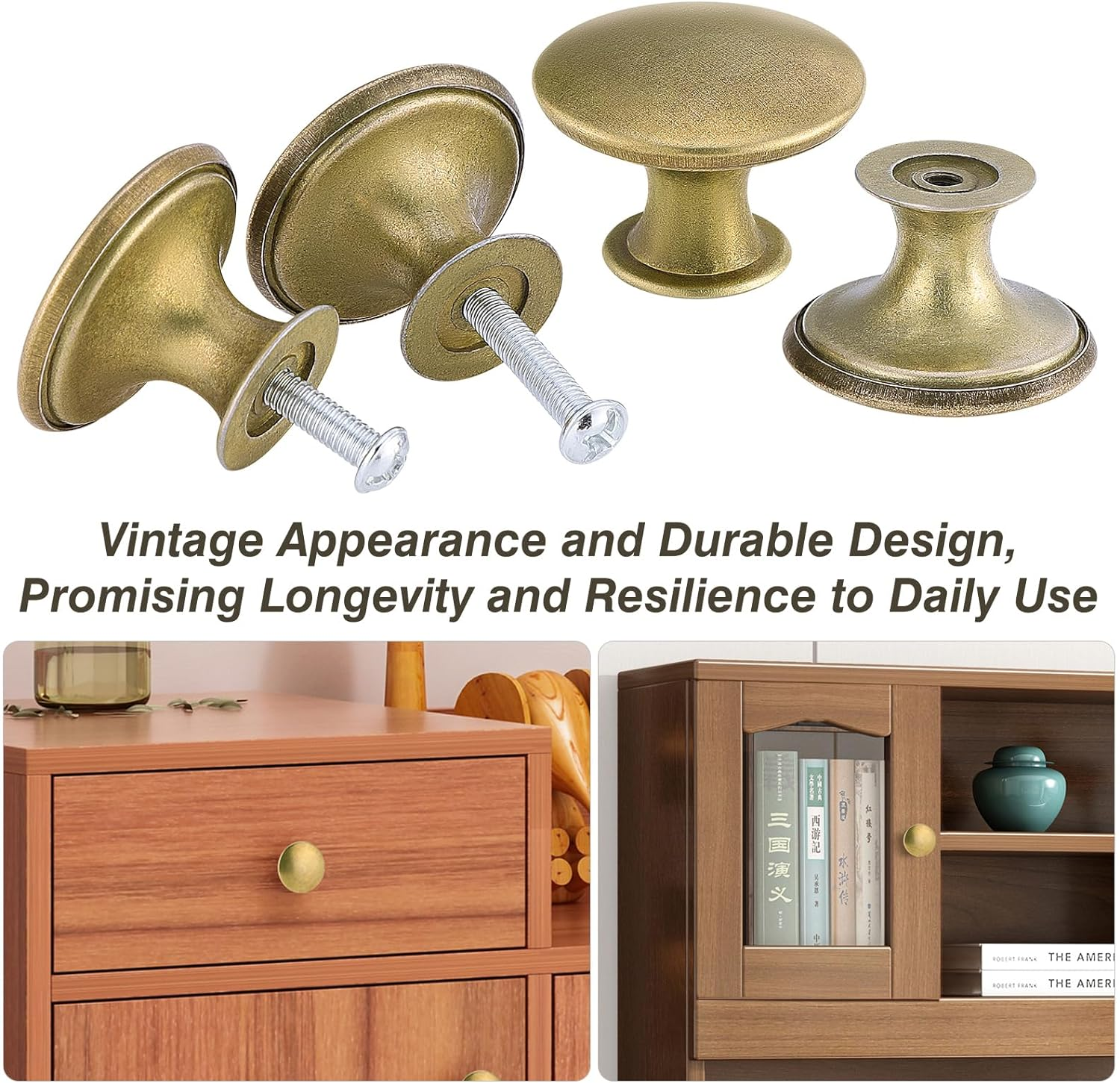 Tsunnee 12PCS Vintage Cabinet Knobs, Chic Drawer Knobs, Antique Brass Kitchen Cupboard Handles, 30Mm round Furniture Door Knobs image number 6