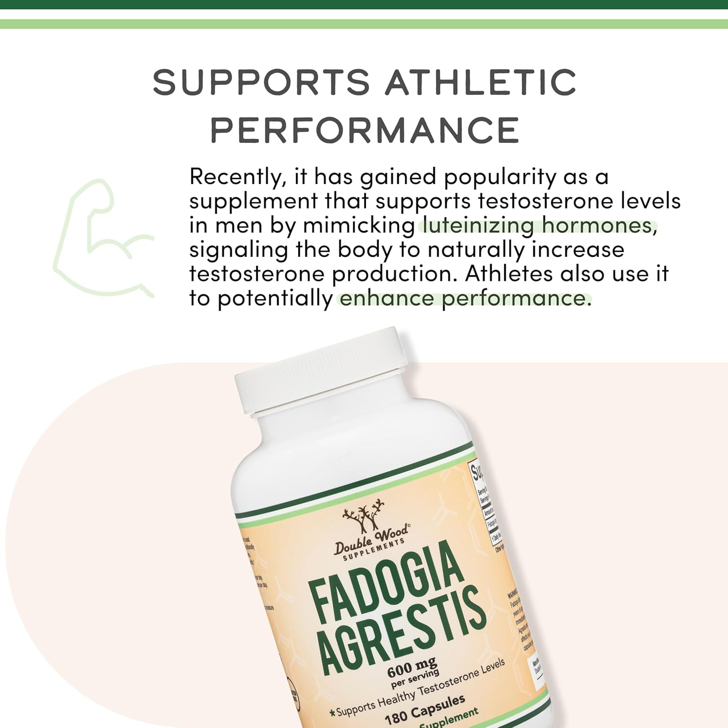 Fadogia Agrestis 600Mg per Serving (180 Capsules) Powerful Extract to Support Athletic Performance (Third Party Tested, Non-Gmo, Vegan, Gluten Free) by Double Wood image number 2