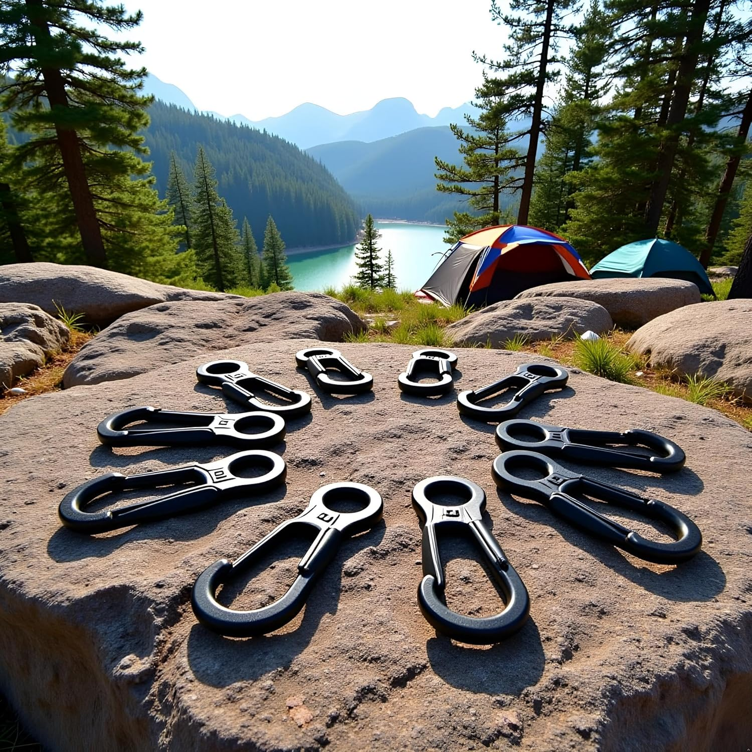 10Pcs Black Plastic Snap Clip Hook Camping Carabiner Buckle Multifunction Snap Hook Camping Equipment Tent Buckle Clips Tent Hooks for Lights Hanging to Canopy Outdoor Tent Tool Accessories