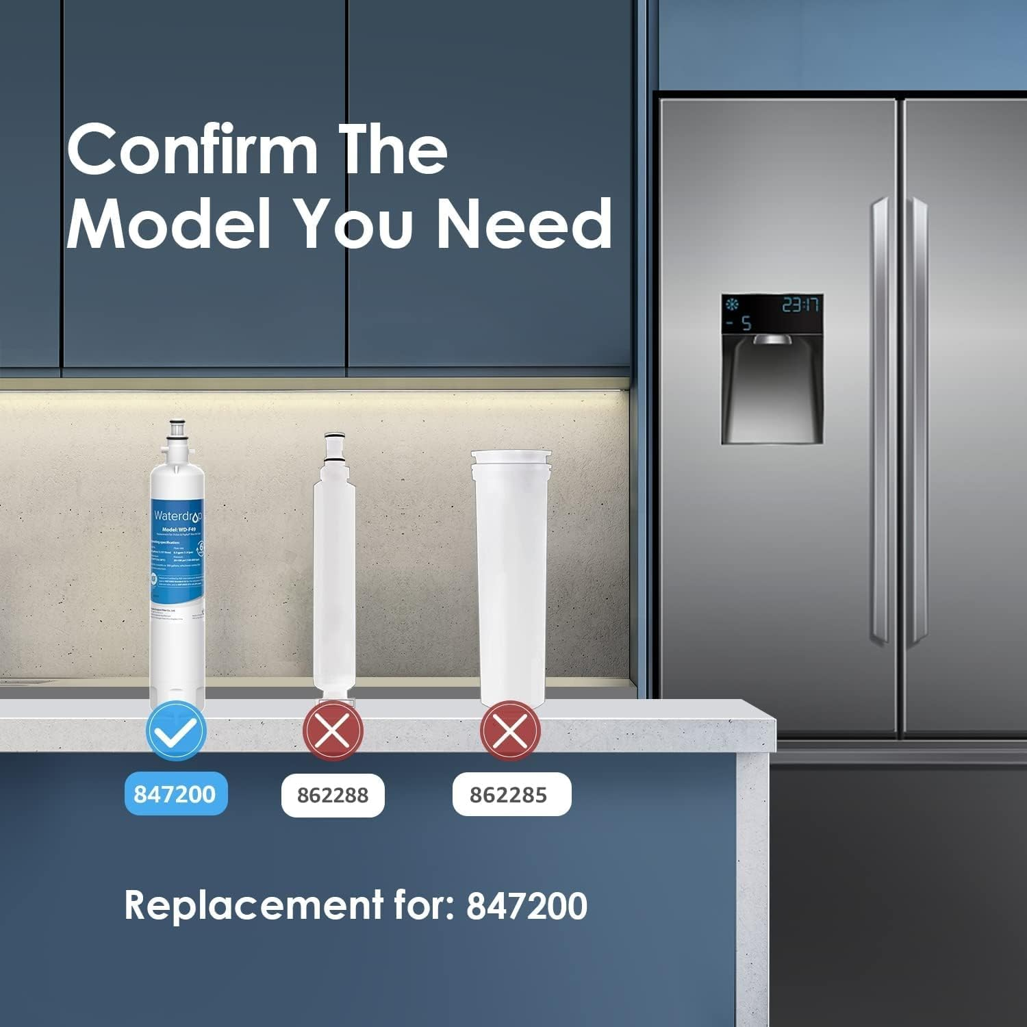 Waterdrop 847200 Water Filter Replacement for Fisher and Paykel&reg; Water Purifier 847200, Fridge Water Filter Cartridge, Pack of 2 image number 1