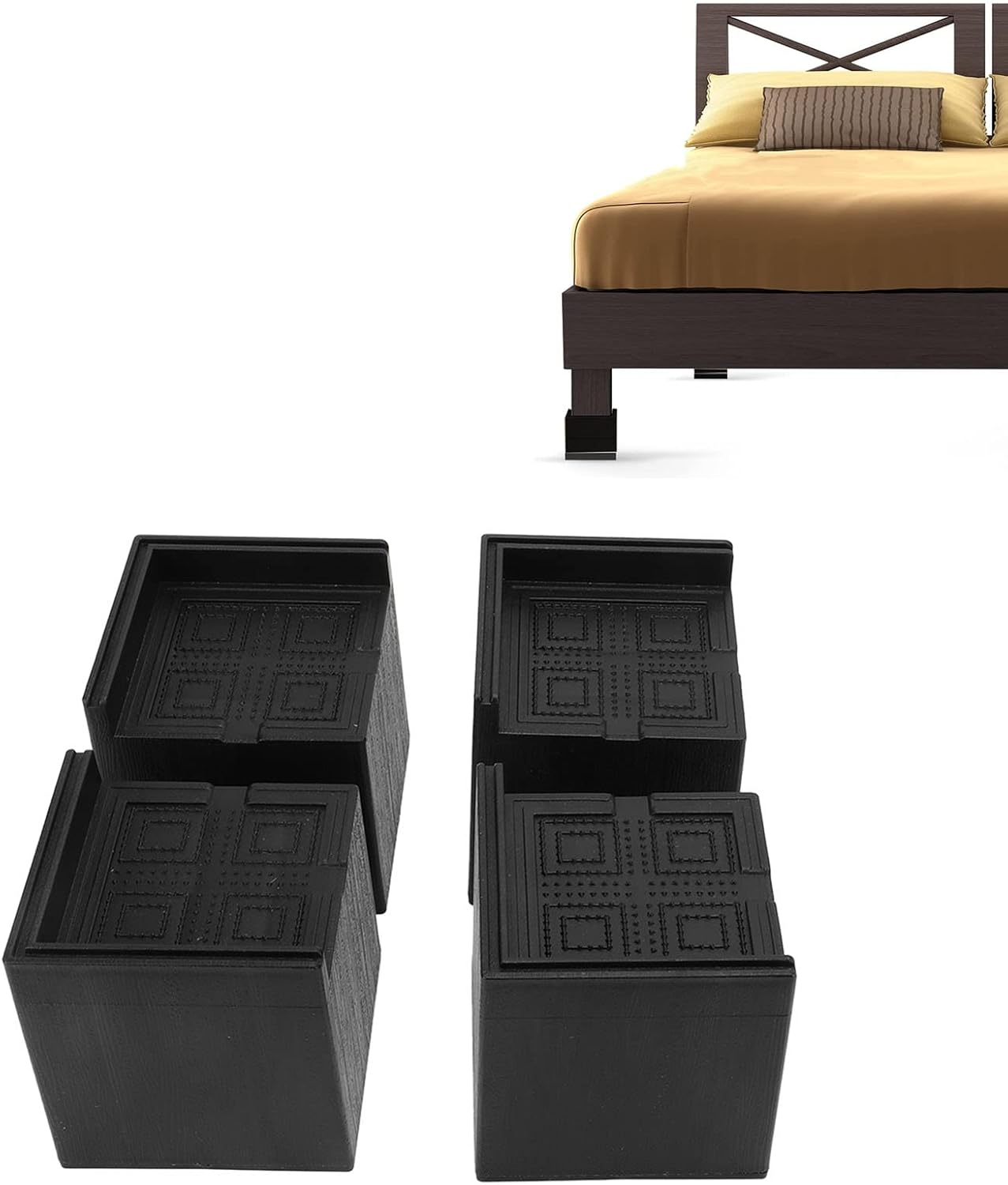 Omabeta 4PCS Bed Risers Bed with Support up to 2200Lbs,Square Furniture Risers for Washing Machine Bed Couch Table Sofa,Leg Heightening Pads,9X9X8Cm 3.54X3.54X3.15'' image number 3