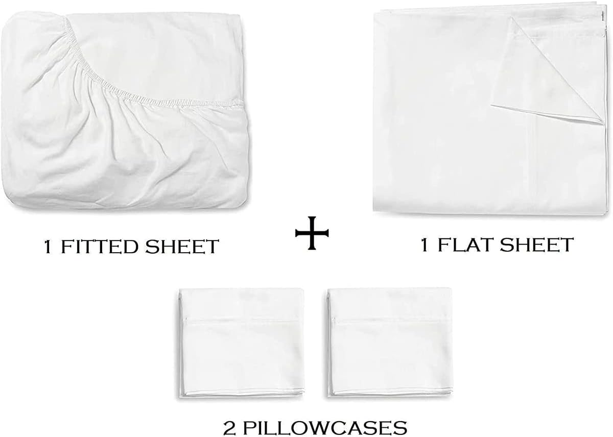 Queen Size Sheet Set, 4Pcs Extra Soft Breathable Cooling Bed Sheet Set with Deep Pockets & Wrinkle Free, Ultra Soft Hotel Luxury Bedding Sheets & Pillowcases(White)