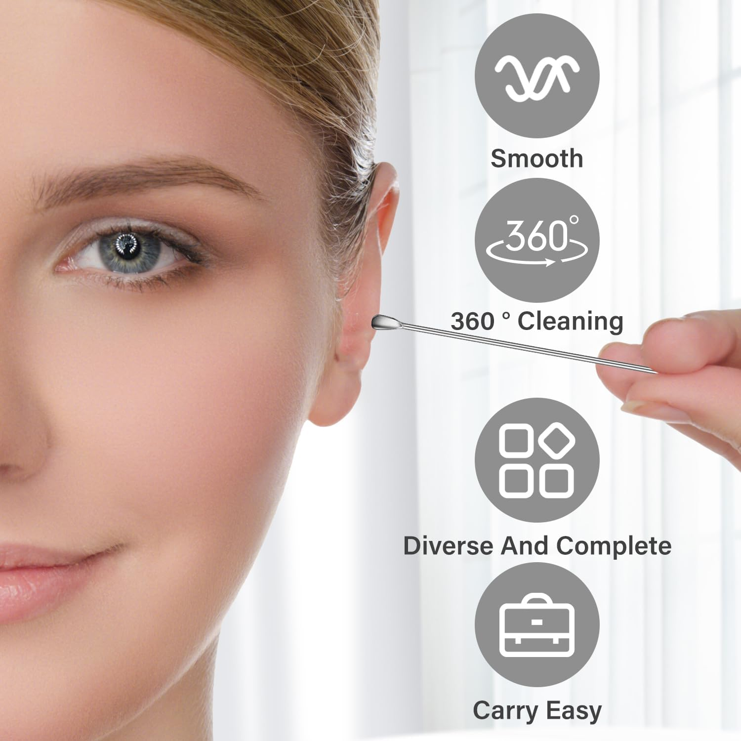 EKIND Earwax Removal Tool Kit 6 in 1 Stainless Steel Ear Cleanesing Set for Adults Kids,With Black Leather Case image number 1