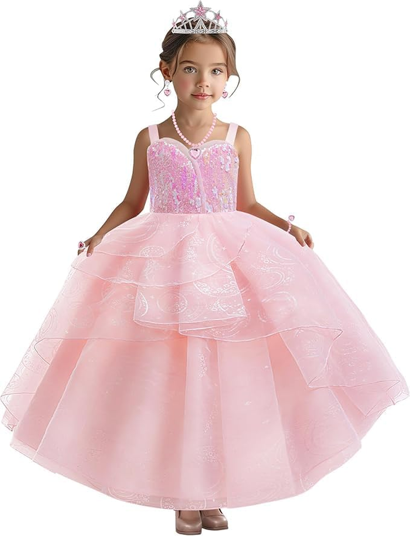 Slowton Girls Princess Costume - Girls Good Witch Glinda Costume Dress up Set Fashion Kids for Christmas Birthday Party Halloween Cosplay Outfits image number 6