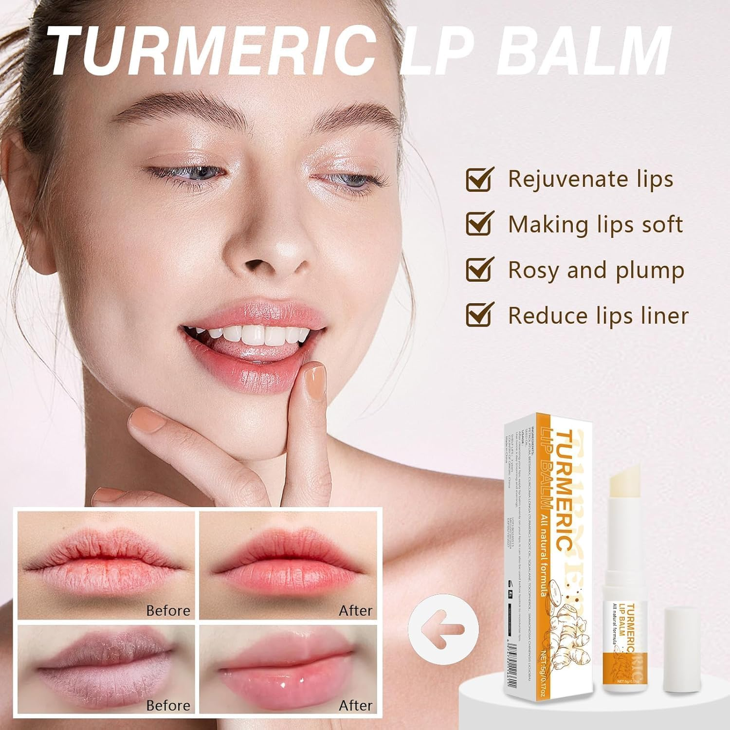 Turmeric Lip Balm,Turmericlip Balm for Dark Lips, Turmeric Moisturizing Lipbalm ,With Turmericroot Oil,Help Fade Lips, Gentle Exfoliating Scrub,Moisturize & Nourish Dry, Cracked, Dull, Reduce Fine Lines Lip image number 5