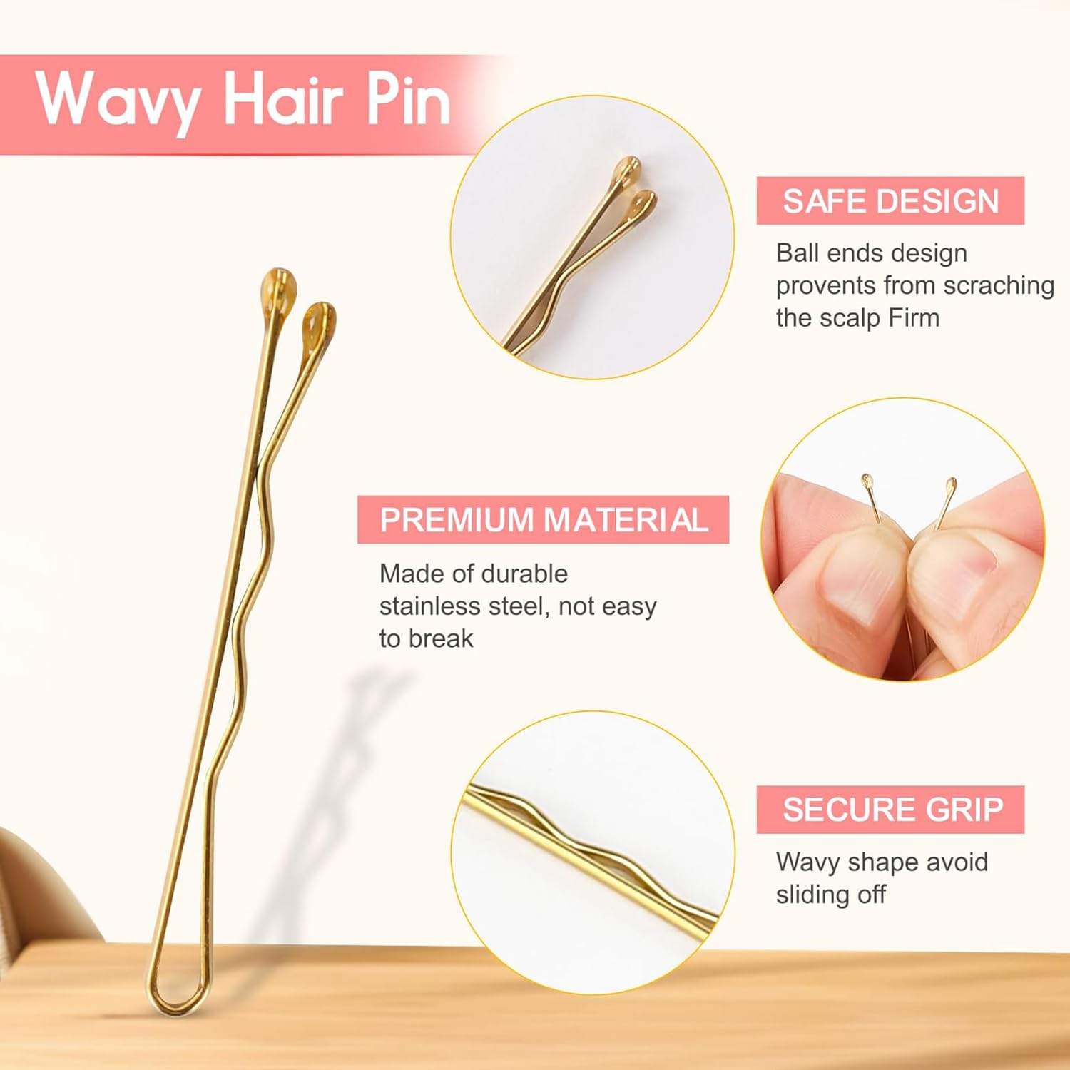 100 Pcs Bobby Pins Blonde, 2.2Inch Medium Wavy Gold Hair Pins, All Hairstyles Strong Grip and Pain Free Pins for Girls Women with Storage Box image number 3