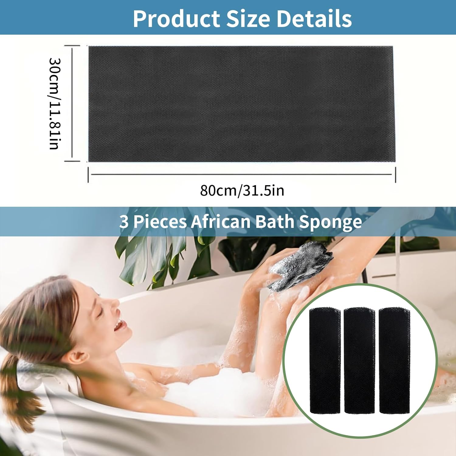 3 Pieces African Bath Sponge, Long Exfoliating Shower African Net, Body Back Scrubber Bath Scrubber Sponge for Skin Smoother, Exfoliating Bathing African Net Great for Men Women Daily Use (BK) - Be image number 7