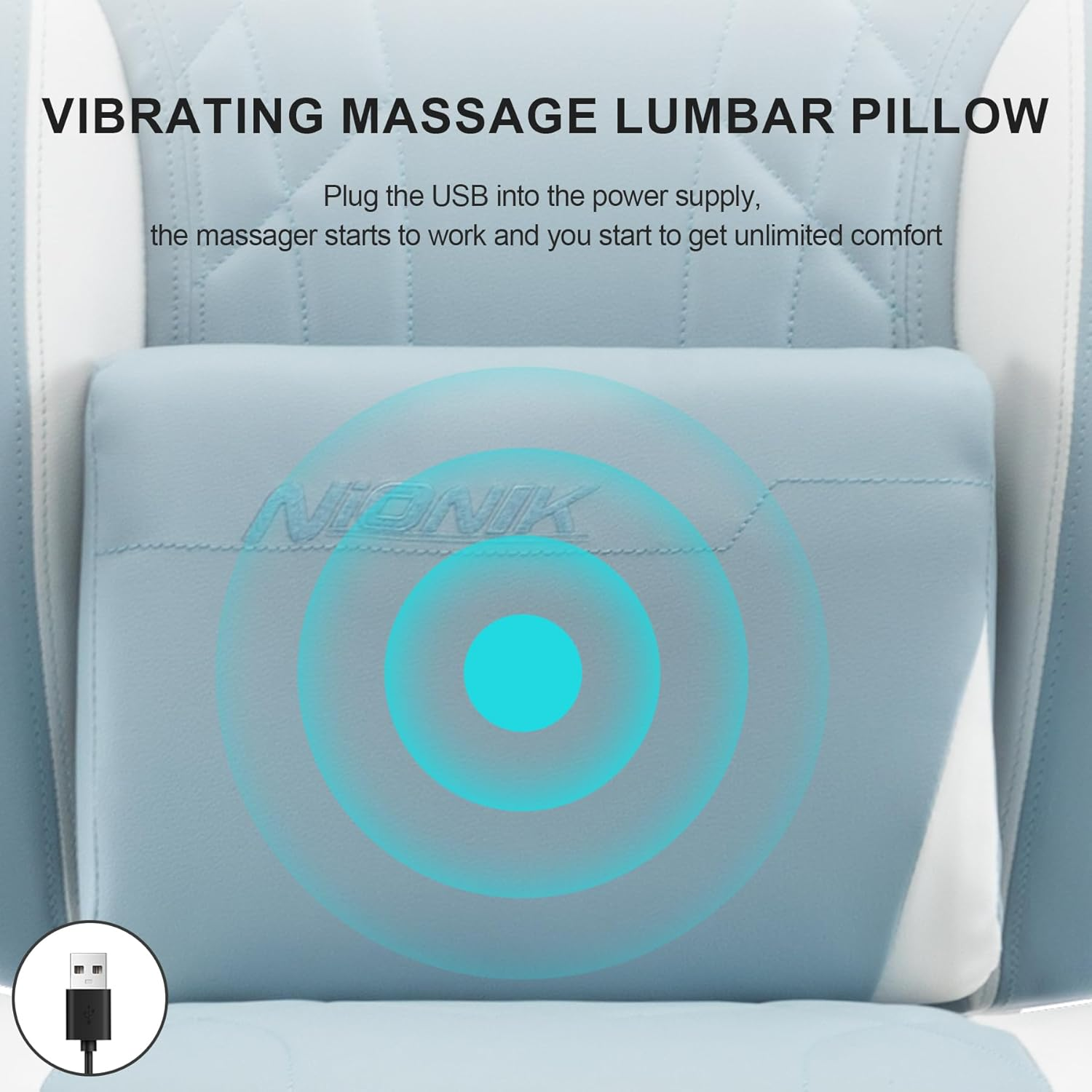 Segedom Gaming Chairs High Back Massage Game Chair with Footrest Computer Reclining Chair with Headrest and Lumbar Support for Big and Tall PVC Leather Gaming Chair for Adults (Cyan White) - Blue image number 6