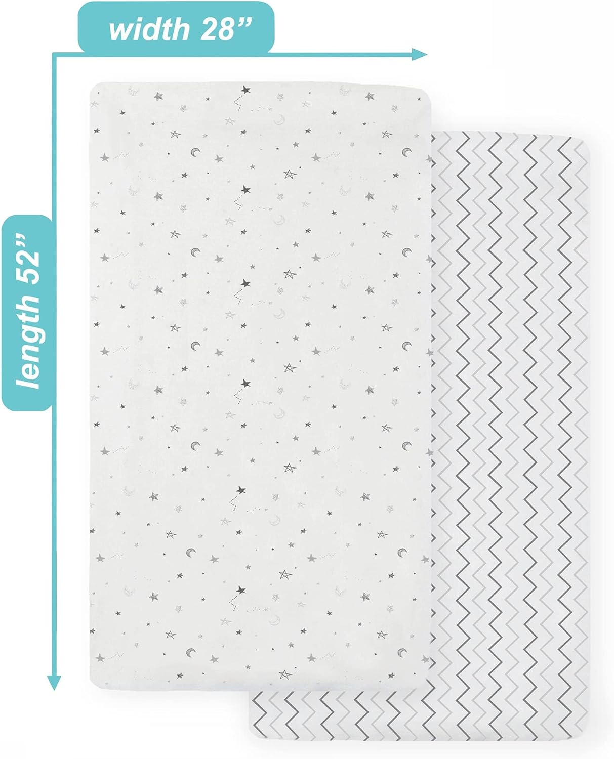 American Baby Company 2 Pack Printed 100% Cotton Jersey Knit Fitted Crib Sheet for Standard Crib and Toddler Mattresses, Gray Star/Gray Zigzag, for Boys and Girls