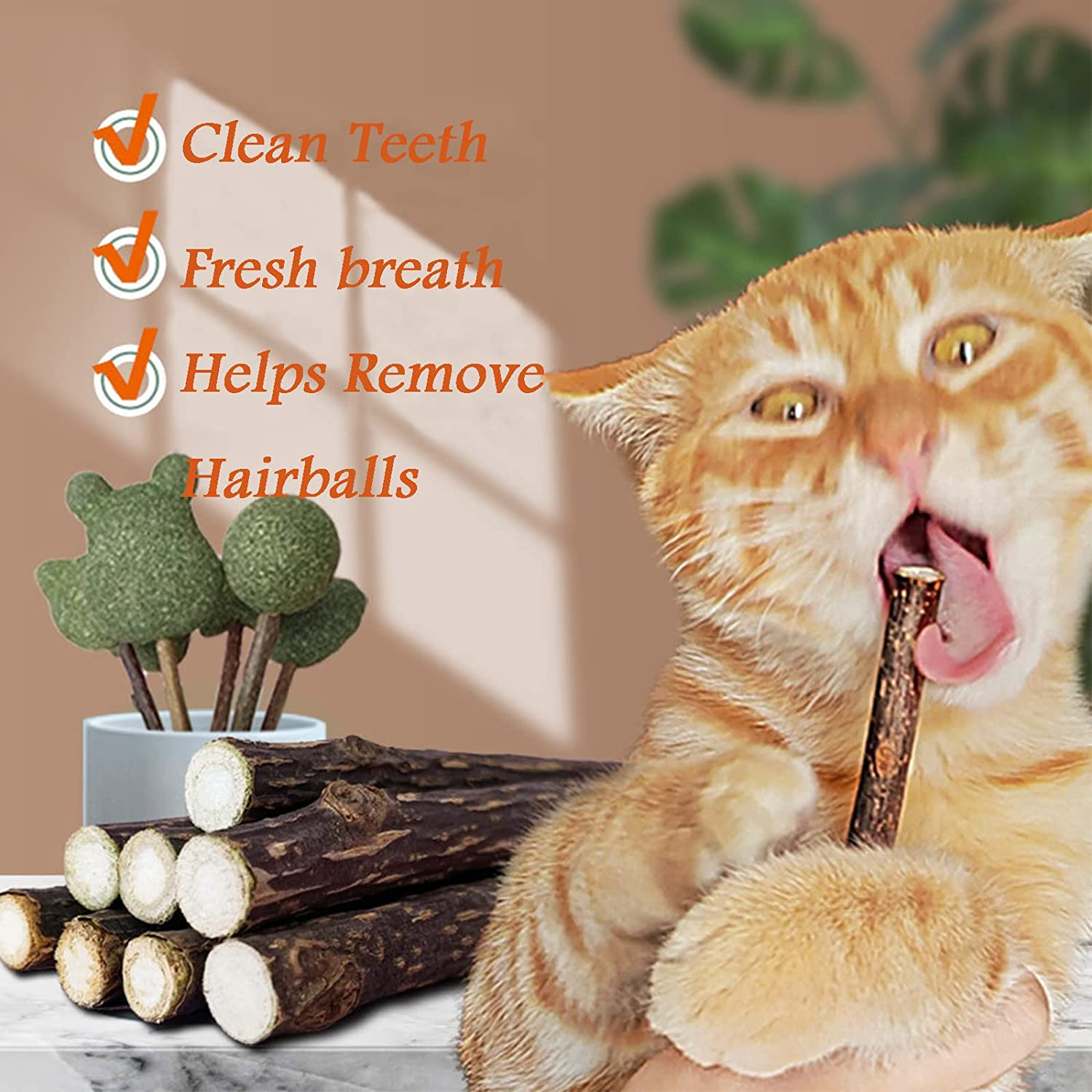 Ueerdand Organic Cat Chew Toys Natural Matatabi Silvervine Cat Teeth Cleaning Chew Sticks (50 Pcs) image number 6