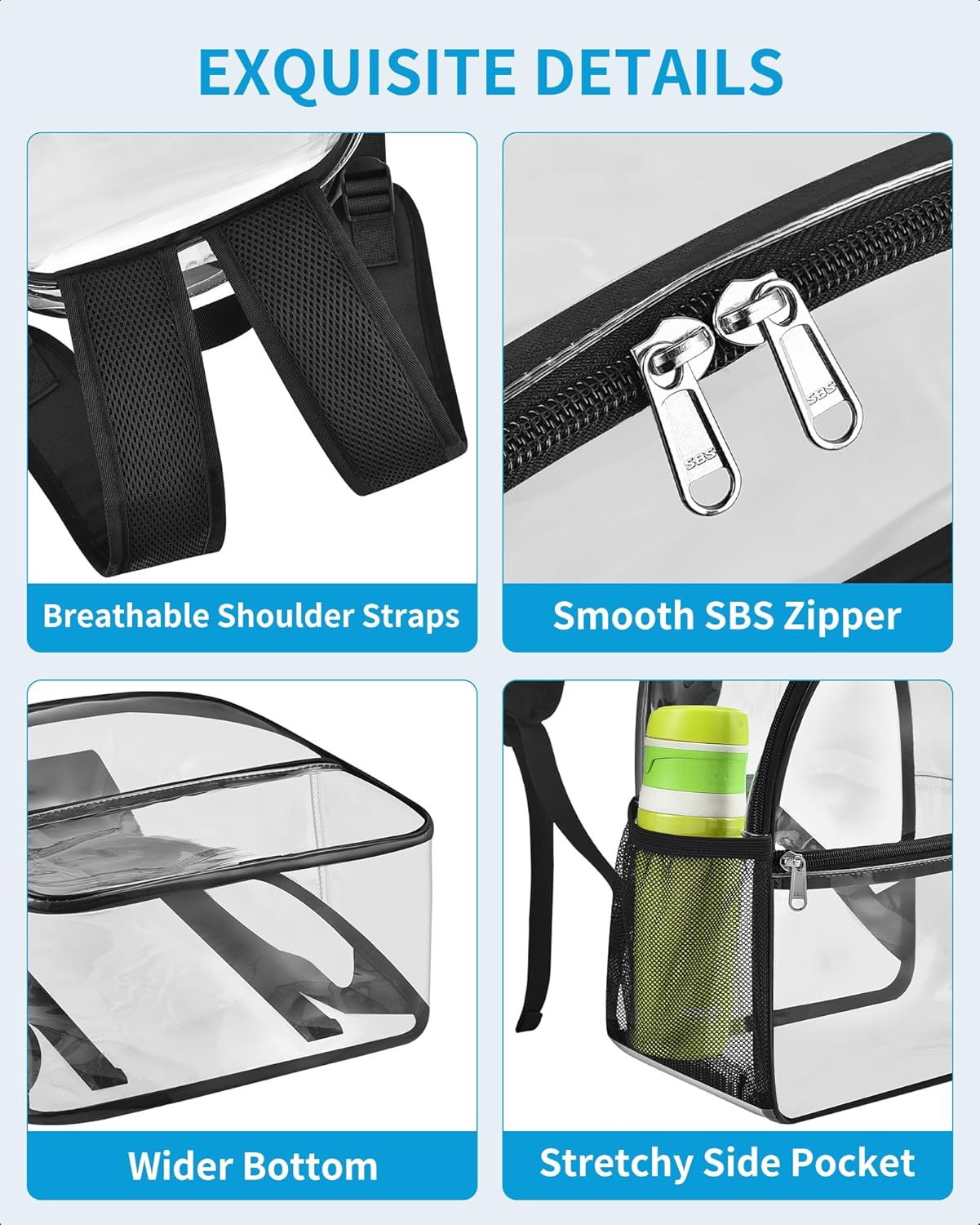 Paxiland Clear Backpack Stadium Approved 12&times;12&times;6, Clear Heavy Duty Mini Backpack for Concert Sport Events Work Travel School - Blue image number 3