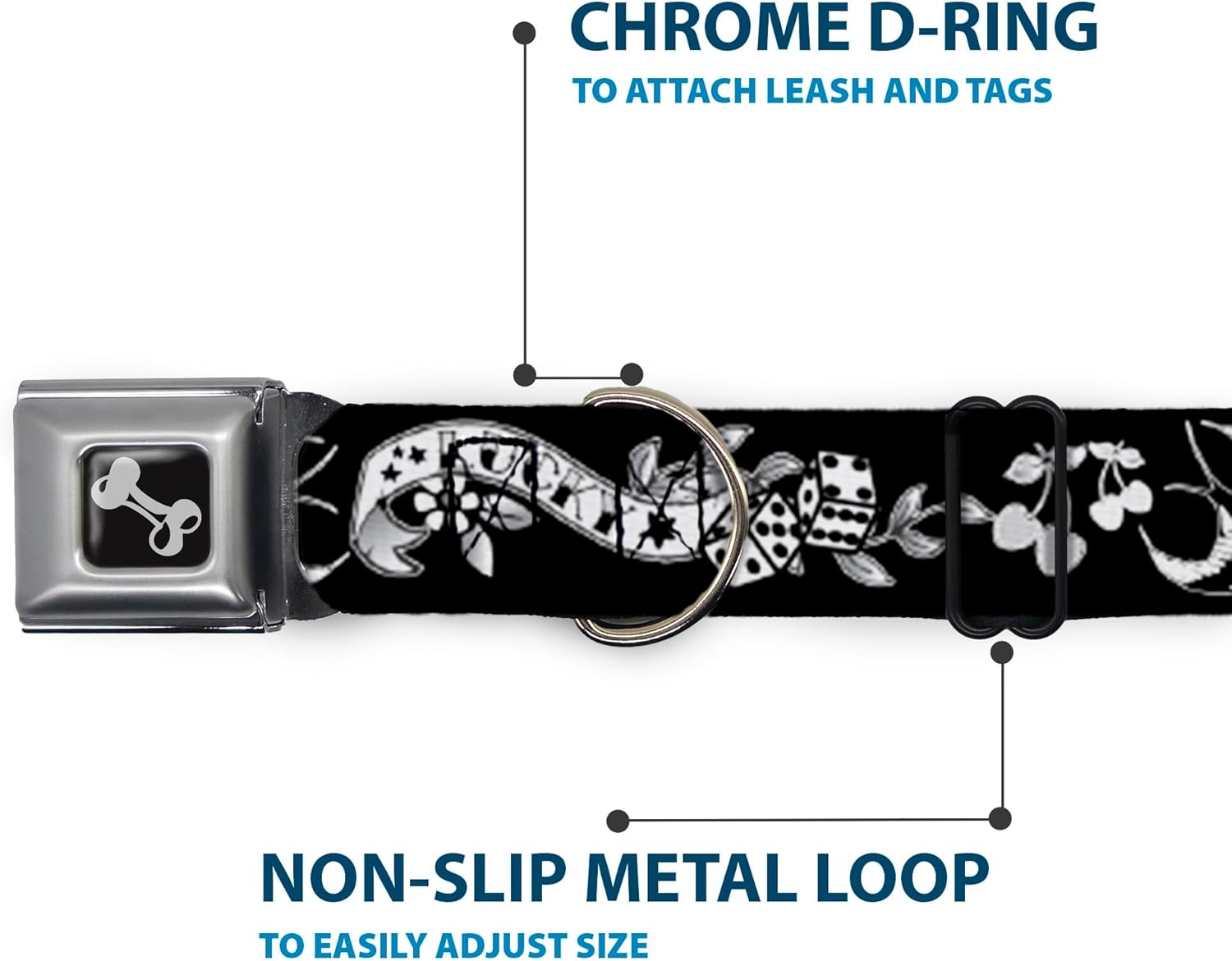 Buckle-Down Seatbelt Buckle Dog Collar - Lucky Black/White - 1" Wide - Fits 15-26" Neck - Large