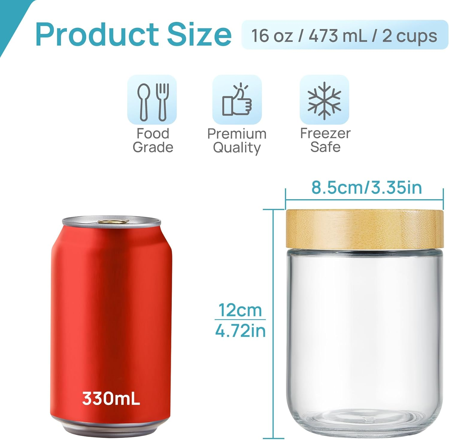 Vtopmart 6 Pack 16Oz Glass Overnight Oats Containers with Bamboo Lids, Portable Wide Mouth Glass Jars Leak-Proof, Reusable Glass Food Storage Containers for Yogurt Chia Pudding Salad Pickling Snacks