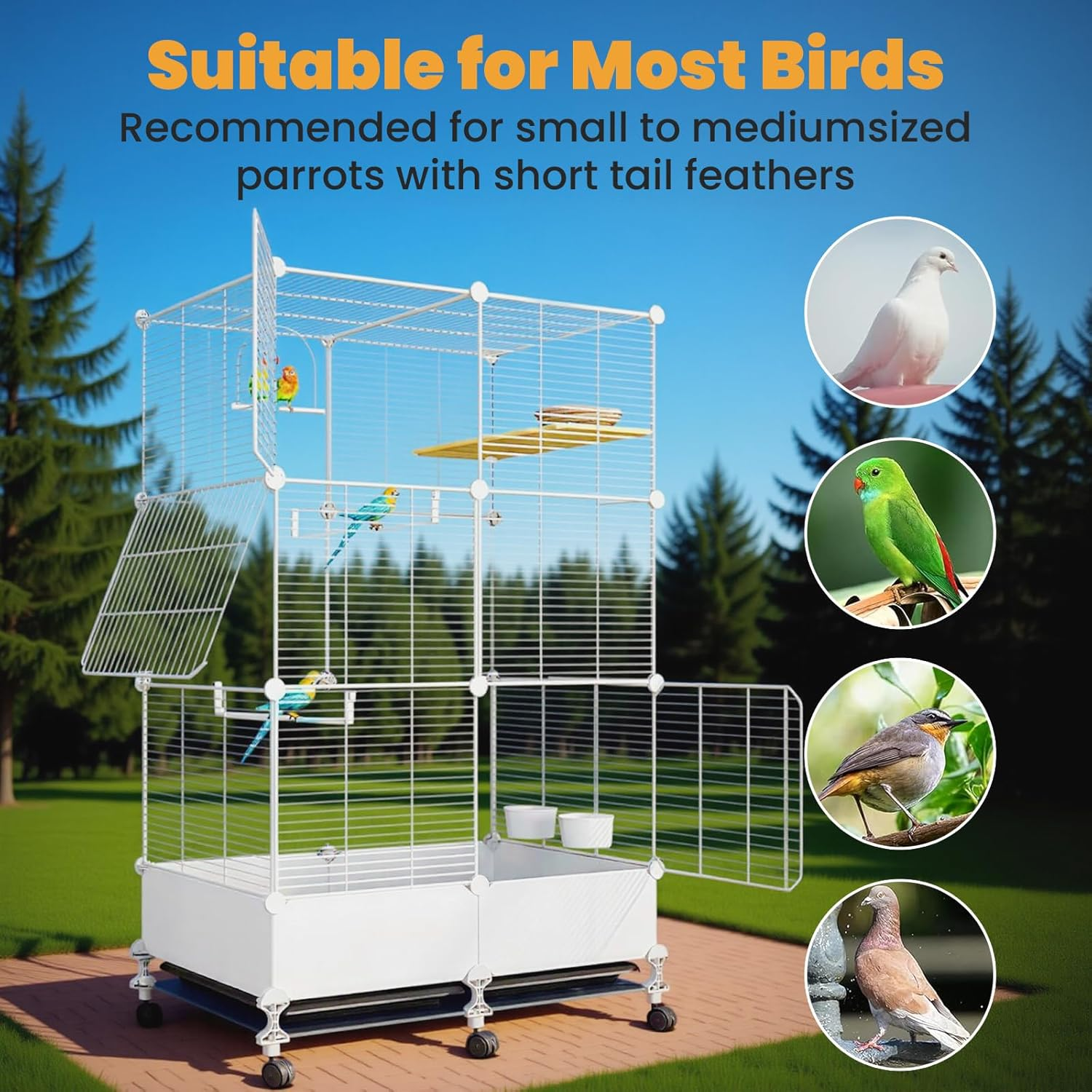 Uandhome Bird Cage for Parakeets,Parrotlets, Cockatiels, Budgie Finch Lovebird Canary Pet Bird,Splash-Proof Food, Easy to Install and Clean,Accessories Included (White) image number 5