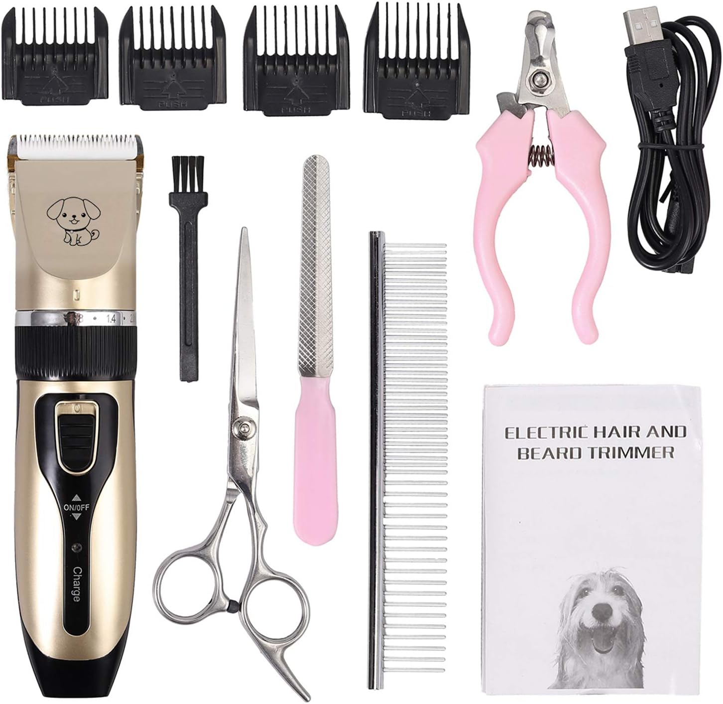 Esynic Pet Dog Clipper Grooming Trimmer Professional Animal Electric Hair Cutter Shaver Kit with 4 Combs Titanium Fixed Knife Prevent Skin Allergies Low Noise Gold and Black image number 1