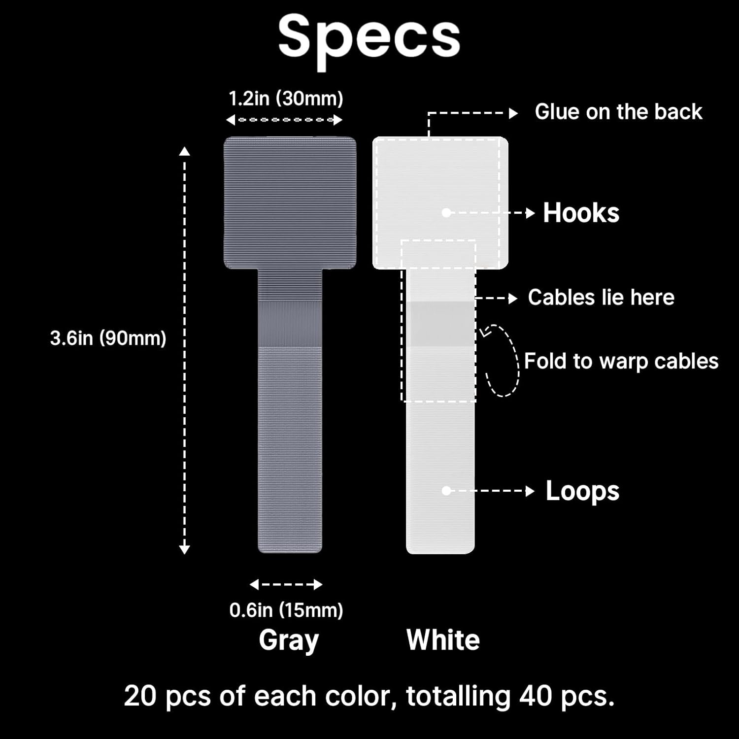 Lyvixora 40-Pack Self Adhesive Cable Ties - Reusable Cable Straps, Strong Sticky-Back Cable Management, Cable Clip for Charging Wires image number 3