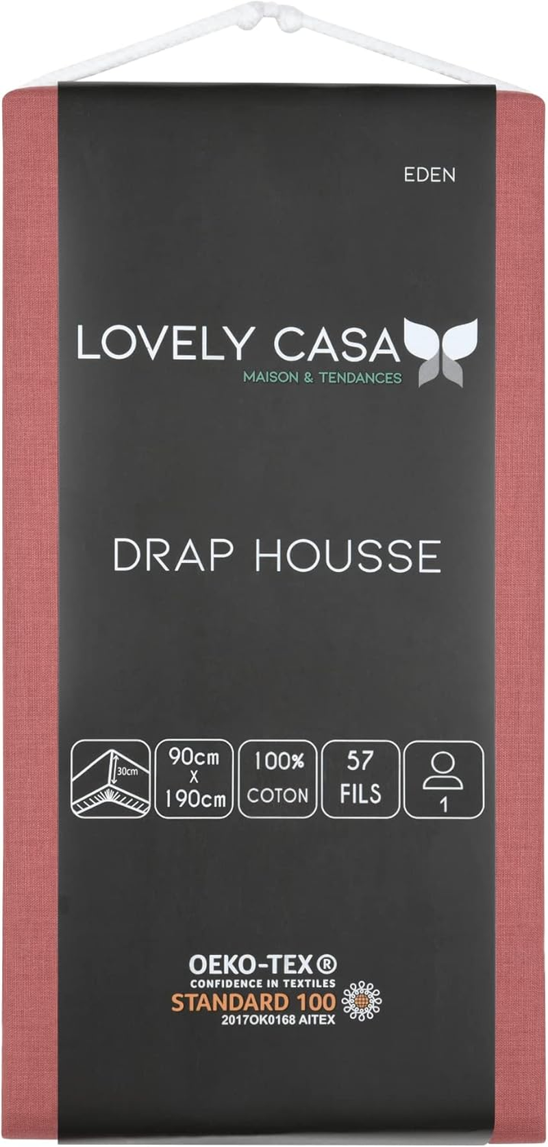 Lovely Casa - Fitted Sheet - Size 90 X 190 Cm - Large 30 Cm - 100% Oeko-Tex Certified Cotton - Colour Grenache - Model Eden - Bed Linen for Home - Soft and Comfortable for a Cosy Nest image number 2
