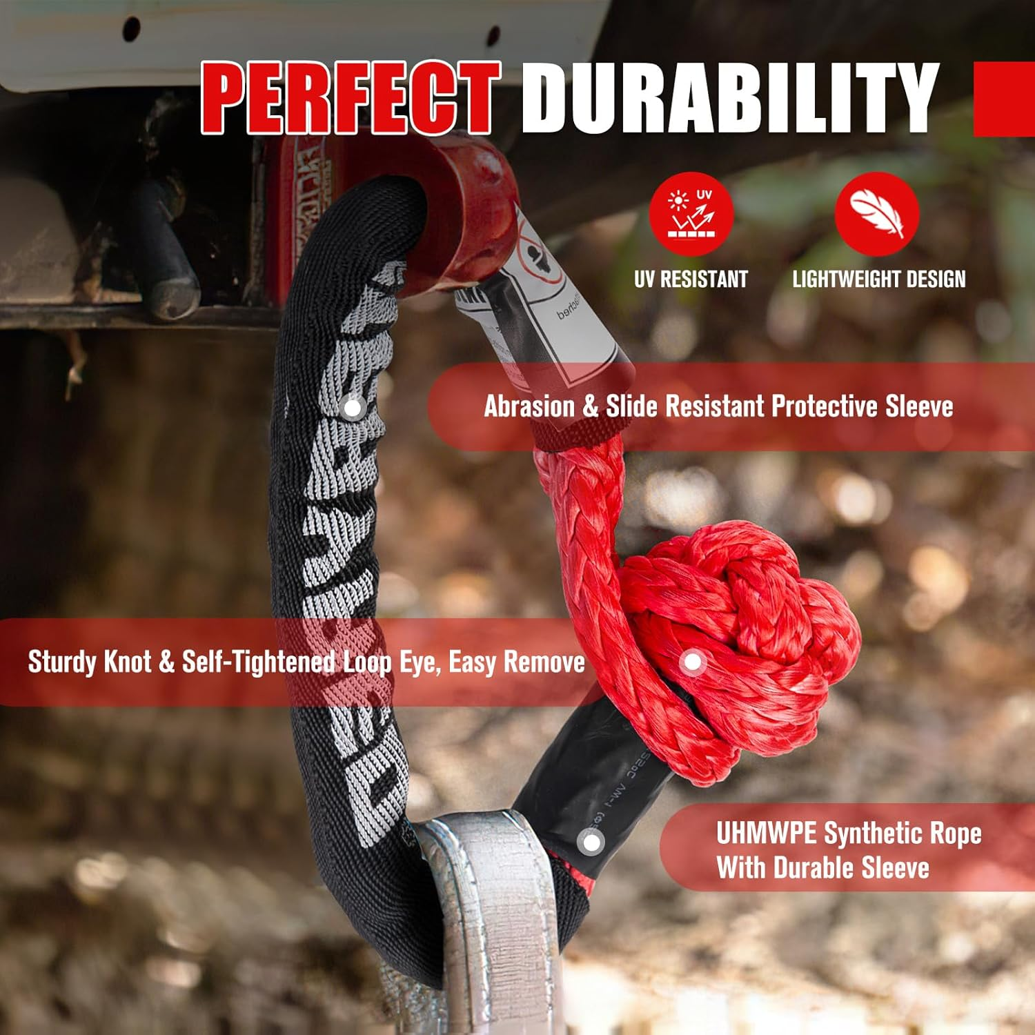 Fieryred Soft Shackle, 1 Inch X 22Inch 33,000Lbs Breaking Strength & Recovery Snatch Ring 17,600Lbs with Black Protective Sleeve Winch Recovery Kit for Towing Truck SUV ATV UTV 4X4 image number 4