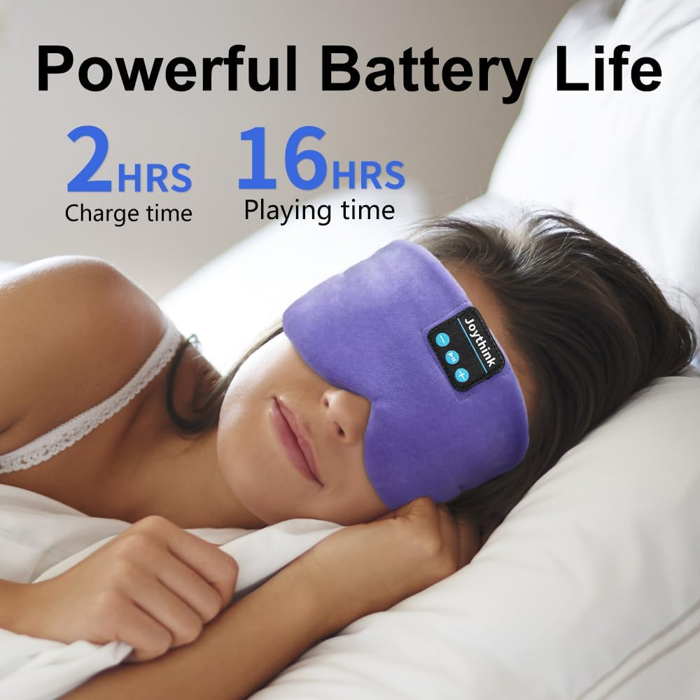 Joythink Sleep Headphones Bluetooth Sleep Mask Silk Headband Earphones Bluetooth Eye Mask for Sleeping on Side Blackout Soft Sleep Earphones Music Kids Children Eye Cover Purple - Black image number 6