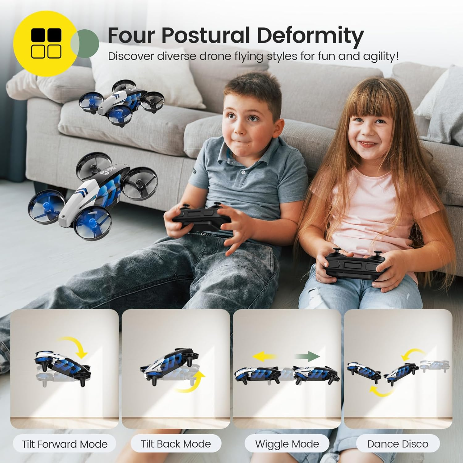 Holy Stone HS210T Mini Drone for Kids, 2-In-1 Indoor Drone with Land & Fly Mode, Four Posture Deformations RC Quadcopter with 3D Flip & Auto Hover, Birthday Great Gifts for Boys and Girls image number 4