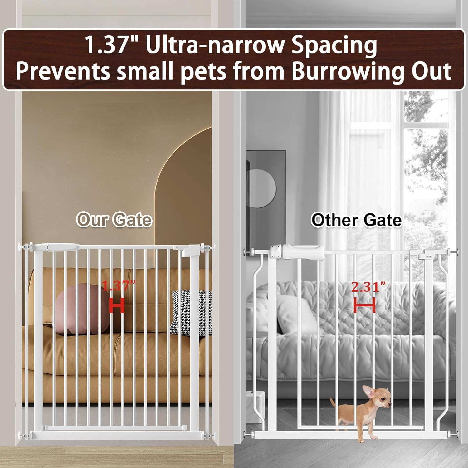 DEARBB Extra Wide Baby Gate Ultra Narrow Spacing 156.5-176.5CM Pressure Mounted Double Lock Swing Auto Close Walk through Metal Safety Pet Gate for Stairs and House Doorway Kitchen image number 1