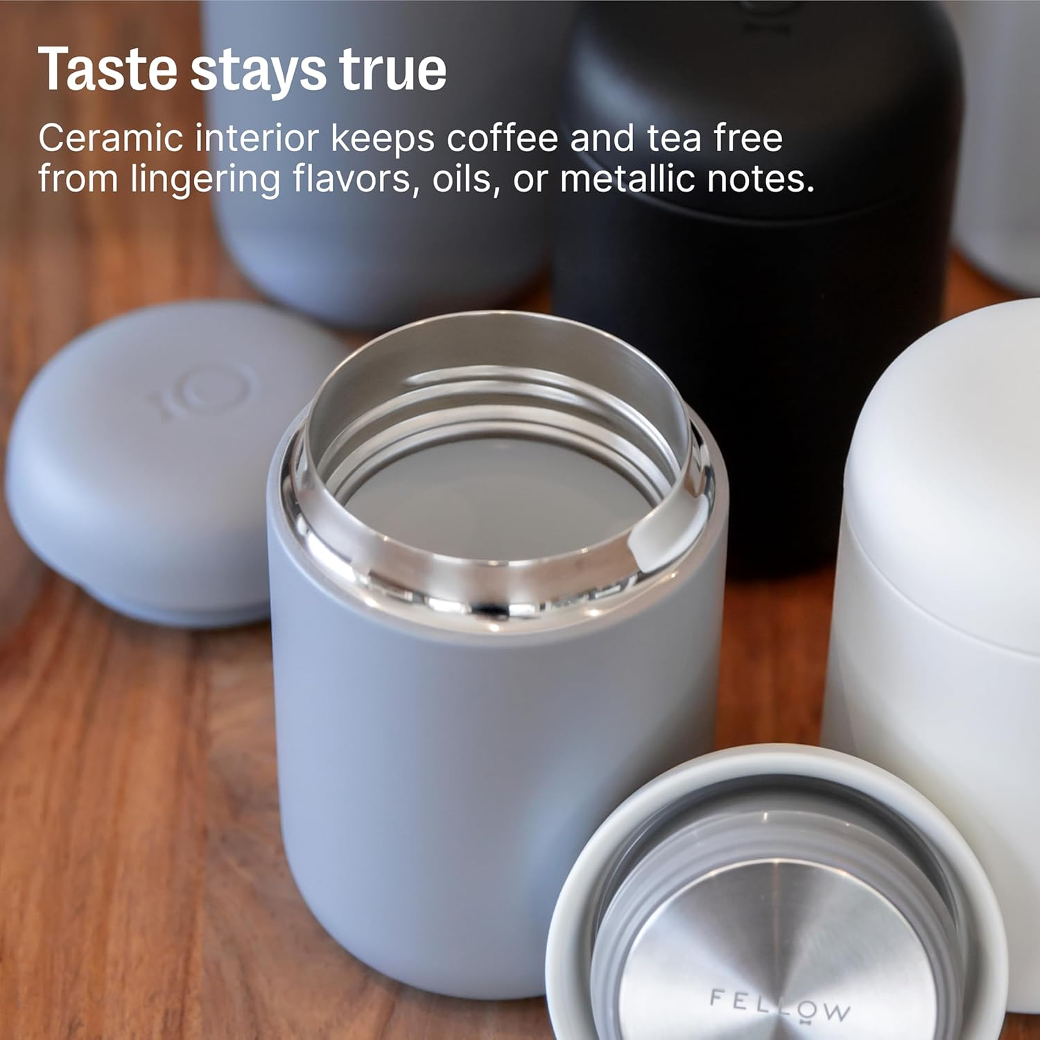 Fellow Carter Everywhere Travel Mug - Wide Mouth Vacuum-Insulated Stainless Steel Coffee and Tea Tumbler with Ceramic Interior, Matte Grey, 12 Oz Cup image number 6