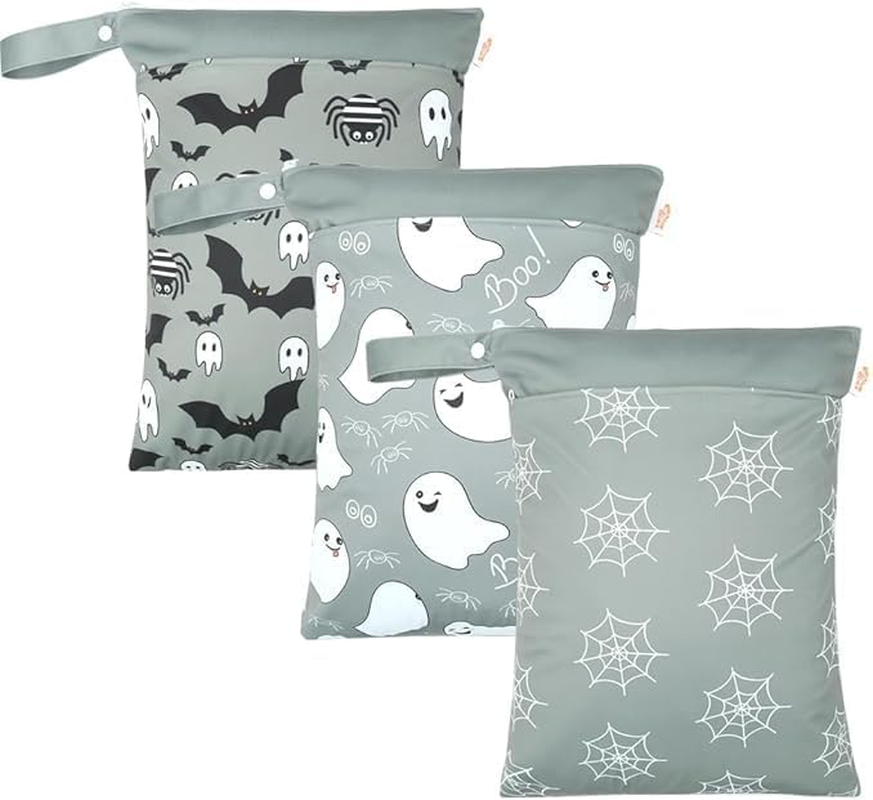 Miners2000 Halloween Wet Dry Bags for Baby Cloth Diapers - Waterproof Reusable Washable Travel Bags, Gym Bag, Pool, Daycare Soiled Baby Items Yoga Gym Bag for Swimsuits Wet Clothes (Black)