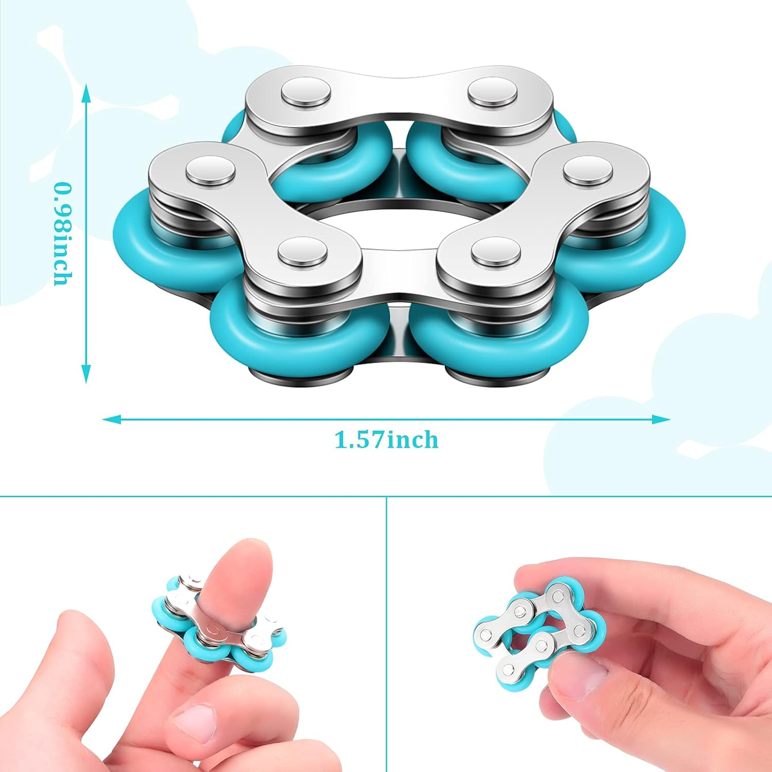 2 Pieces Fidget Toys Flippy Roller Chain, Six Roller Chain Fidget Toys Bike Chain Toys Novelty Stress Relief for Adults Teens Anxiety Autism, ADHD (Dark Blue, Sky Blue) image number 5