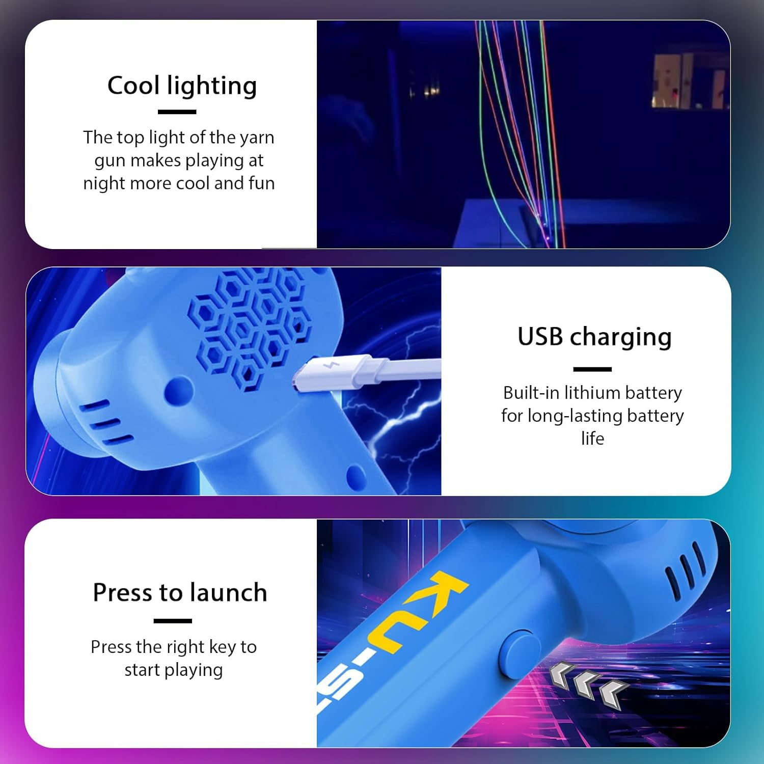 Jandoter LED Rope Launcher Toy with 3 Glowing Strings, USB Rechargeable Flying String Toy for Teens & Adults (14+ Years) image number 3