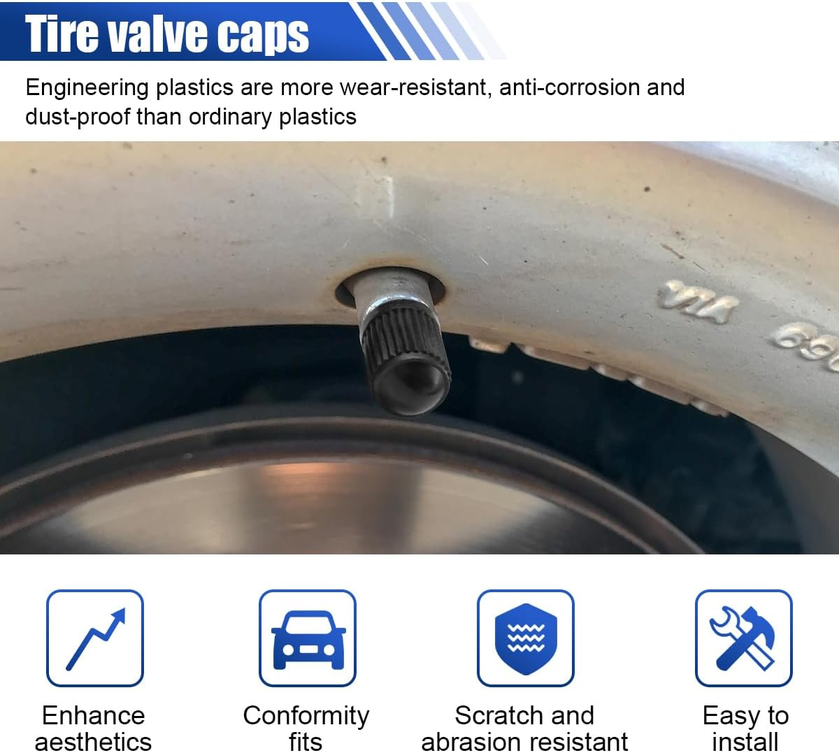 20PCS Car Tire Valve Stem Caps, Plastic Tire Stem Valve Dust Cover with O Rubber Seal, Universal Tire Air Valve Cap Stem Covers for Cars, Suvs, Trucks, Bikes and Motorcycles (Black) image number 3