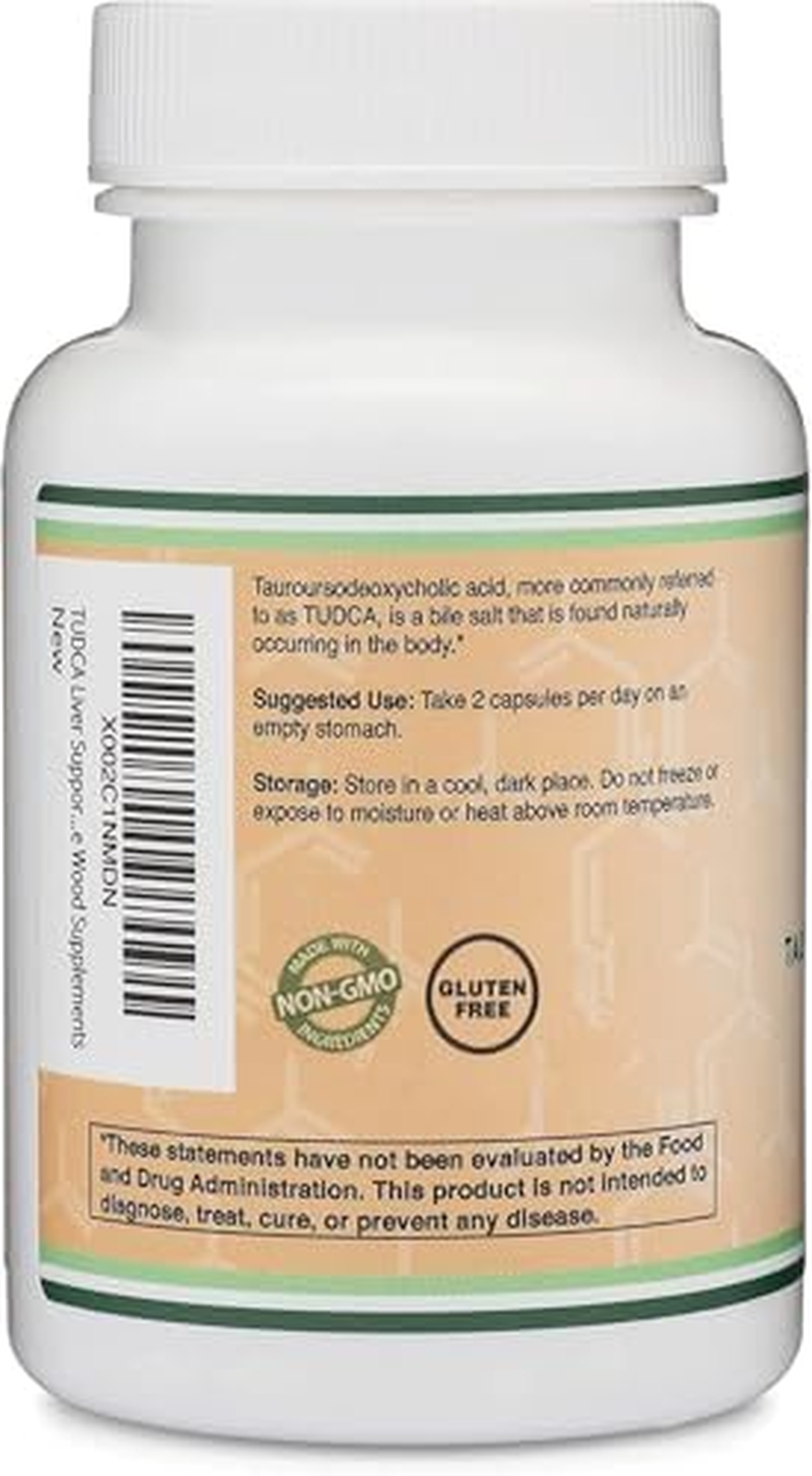 TUDCA Bile Salts Liver Support Supplement, 500Mg Servings, Liver and Gallbladder Cleanse Supplement (60 Capsules, 250Mg) Genuine Bile Acid TUDCA with Strong Bitter Taste by Double Wood image number 1