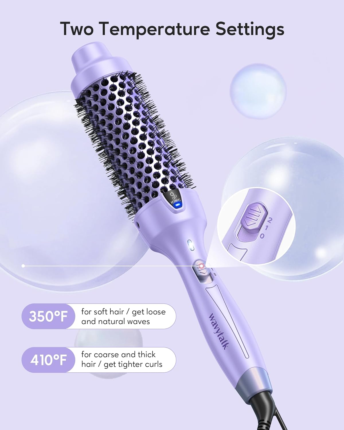 Wavytalk Thermal Brush, 1.5 Inch Ionic Heated round Brush Creates Blowout Look, Thermal round Brush Effortlessly Achieves Gorgeous Curls, Dual Voltage (Purple) image number 2