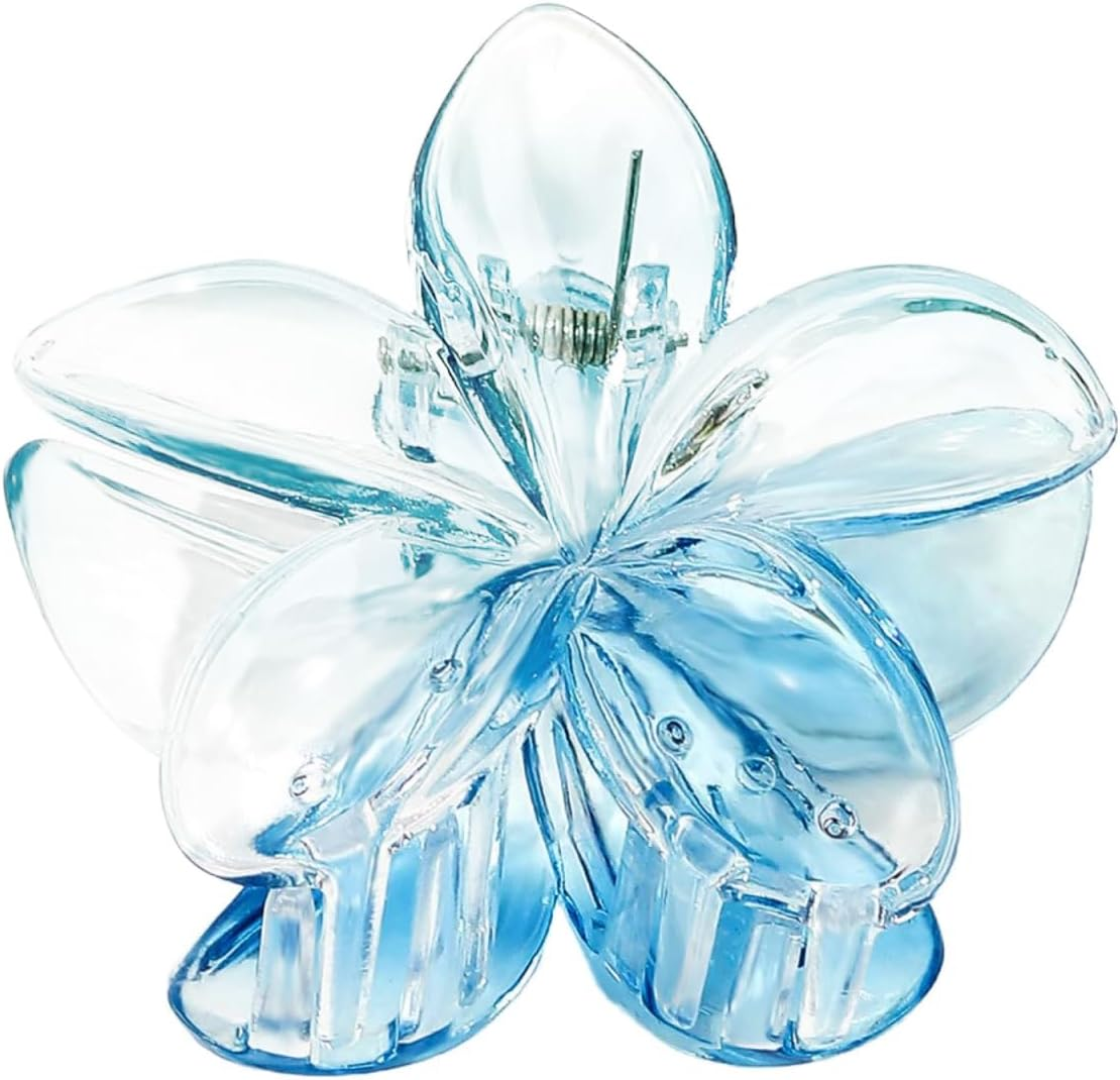 Blausky Pack of 1 8 Cm Flower Hair Clip, Colourful Hawaiian Plumeria Clips, Non-Slip Flower Hair Clips, Hair Accessories, Flower Hair Styling Accessories for Women, Beach, Holiday, Blue E
