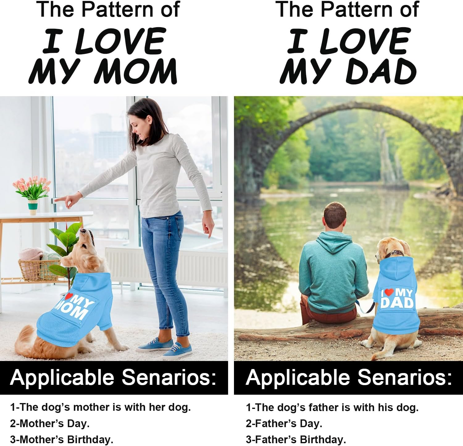 Greenjoy Magic Dog Sweater with 4 Interchangeable Patterns - Dog Hoodie Cold Weather Dog Coat Hooded Sweatshirt for Puppies,Cats, Small Medium Large Dogs (Blue (Letter Print A), Small) image number 3