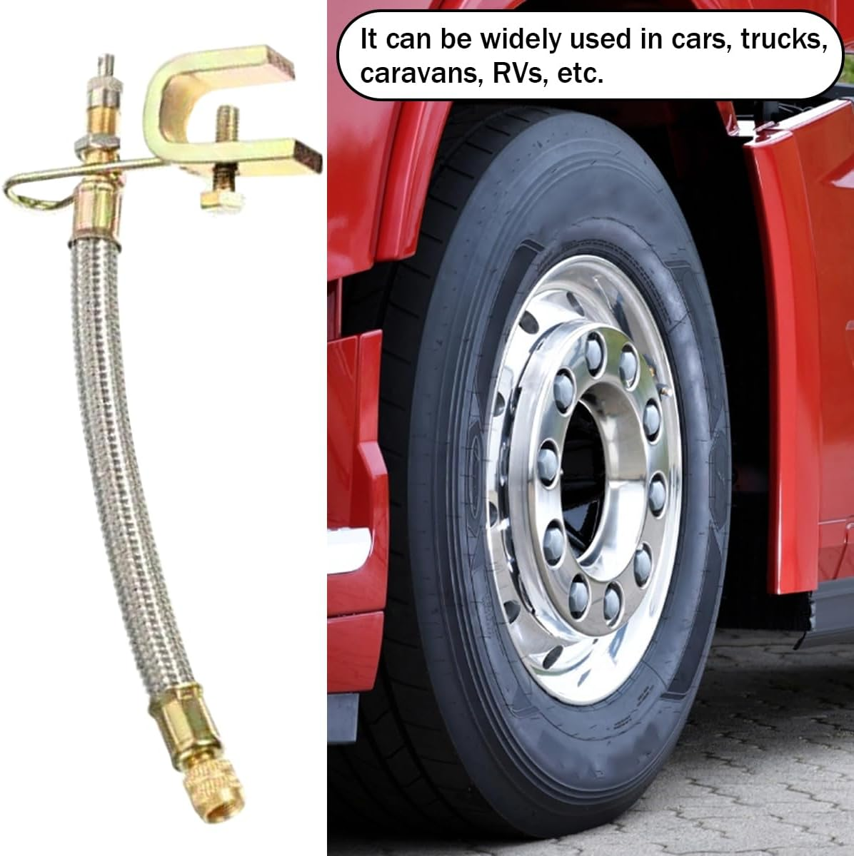 JNNJ Pack of 2 Double Tyre Valve Extension, Extension Tyre Valves Flexible Braided, Stainless Steel Valve Extension for Car, Flexible Car Valve Adapter image number 3