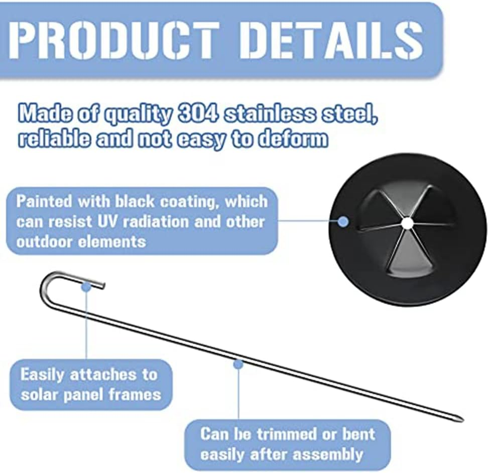 Aribrnten 100 Packs Solar Panel Guard Clips, Stainless Steel Wire Fence Fasteners Animal Guard Roll Kit for Solar Panel image number 2