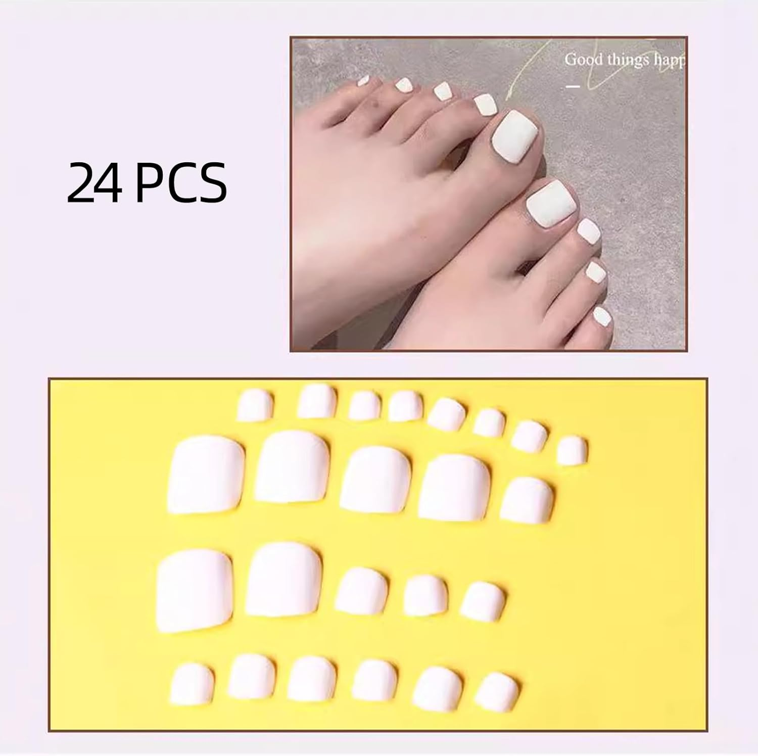 24Pack Press on Nails, Full Coverage Glossy Fake Nails,Press on Toe Nails, Suitable for Women and Girls Everyday Decoration image number 5