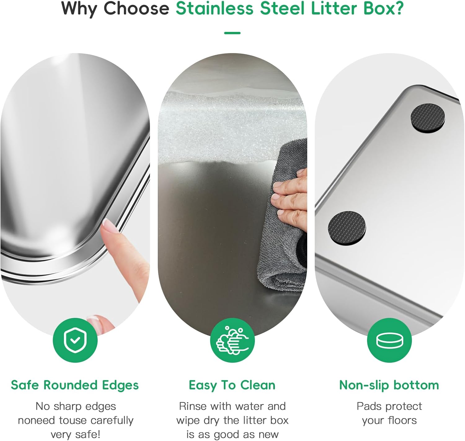 Stainless Steel Litter Box,Xl High Side Semi-Enclosed Cat Litter Box for Large Cats,Metal Cat Litter Pan with Scoop,Non Stain,Rusty and Sticky Metal Kitty Litter Box for Multiple Cats(White) image number 1