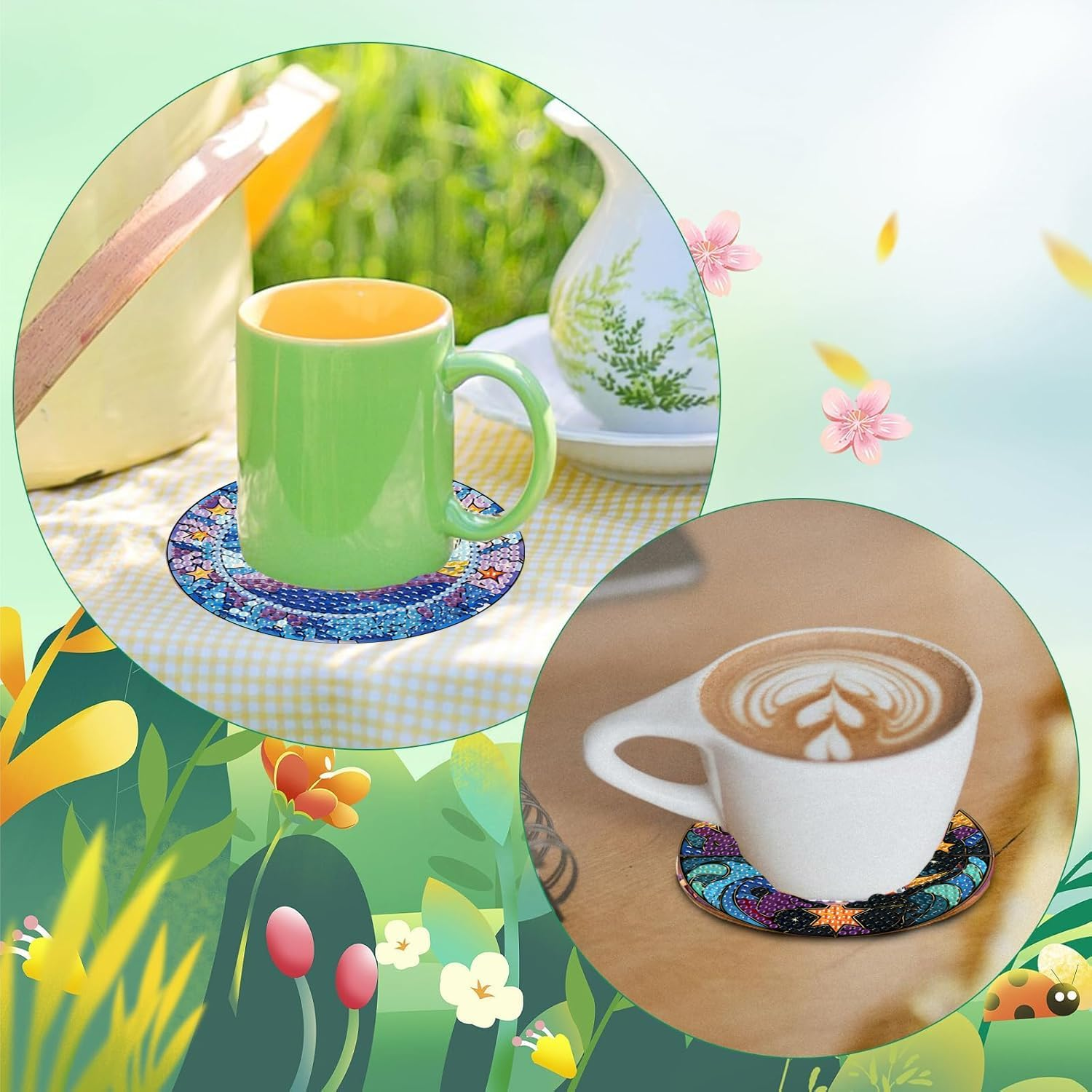 8 Pcs Diamond Art Coasters Moon Diamond Painting Coasters Kits with Holder Cork Pads DIY Moon Diamonds Art Painting Coaster Set for Adults Beginners Crafts Supplies image number 4