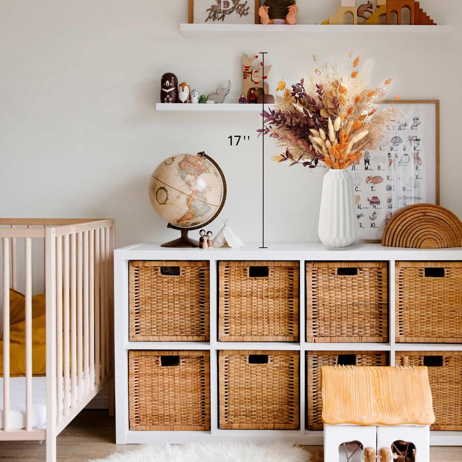 Fall Decor for Decorations for Home Autumn Thanksgiving Table Boho Flowers Orange Pampas Grass Fluffy Dried Flower Bouquet Dry Pompas 17"-95-Pcs Pompous (Orange) image number 6