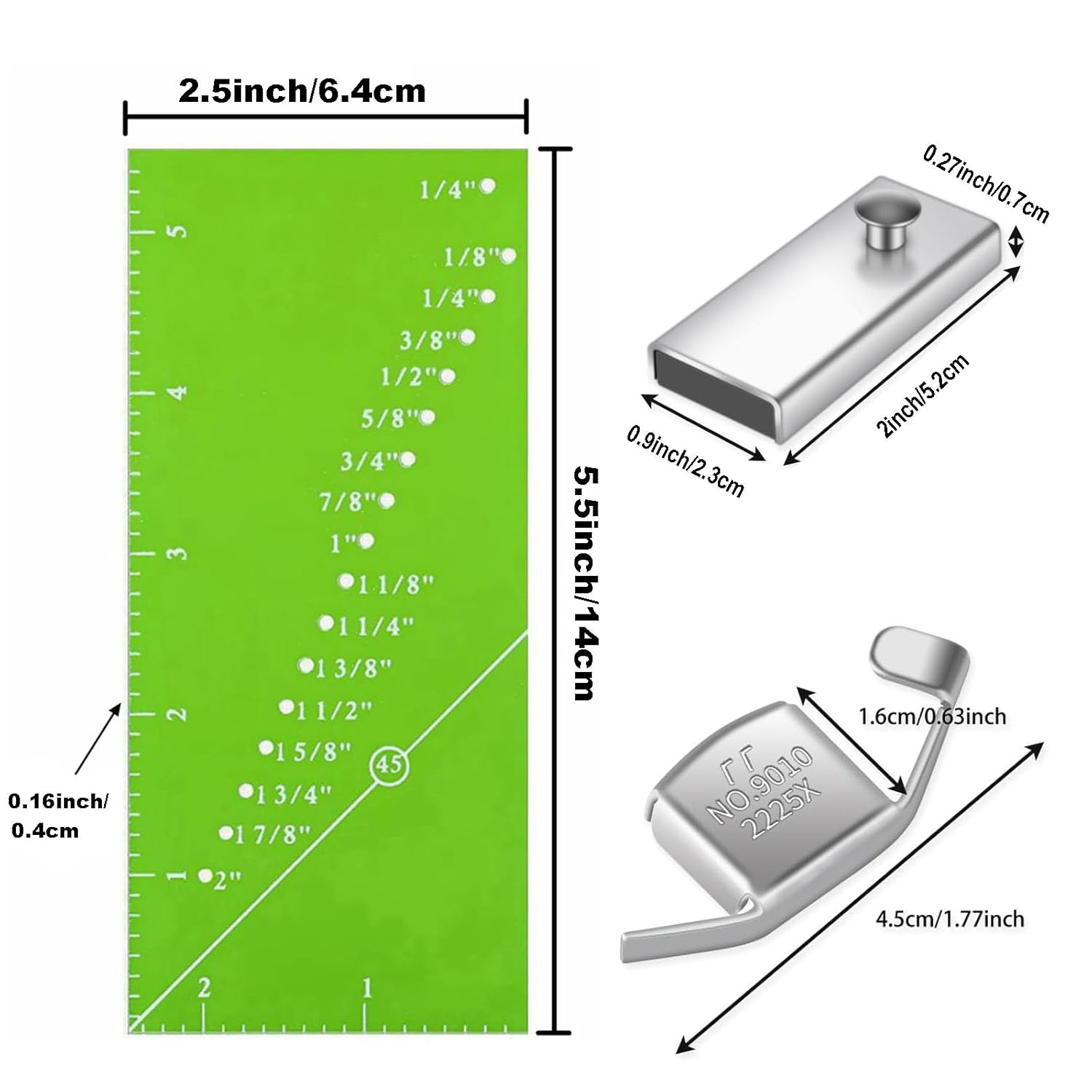 Sew Seam Allowance Ruler,Perforated Seam Gauge for Perfect 1/8&rdquo;To 2&rdquo; Straight Line Hems Includes 1/4&rdquo; Pivot Point and 45 Degree Trim Line,Includes Magnetic Seam Guide and MG1 Magnetic Seam Guide