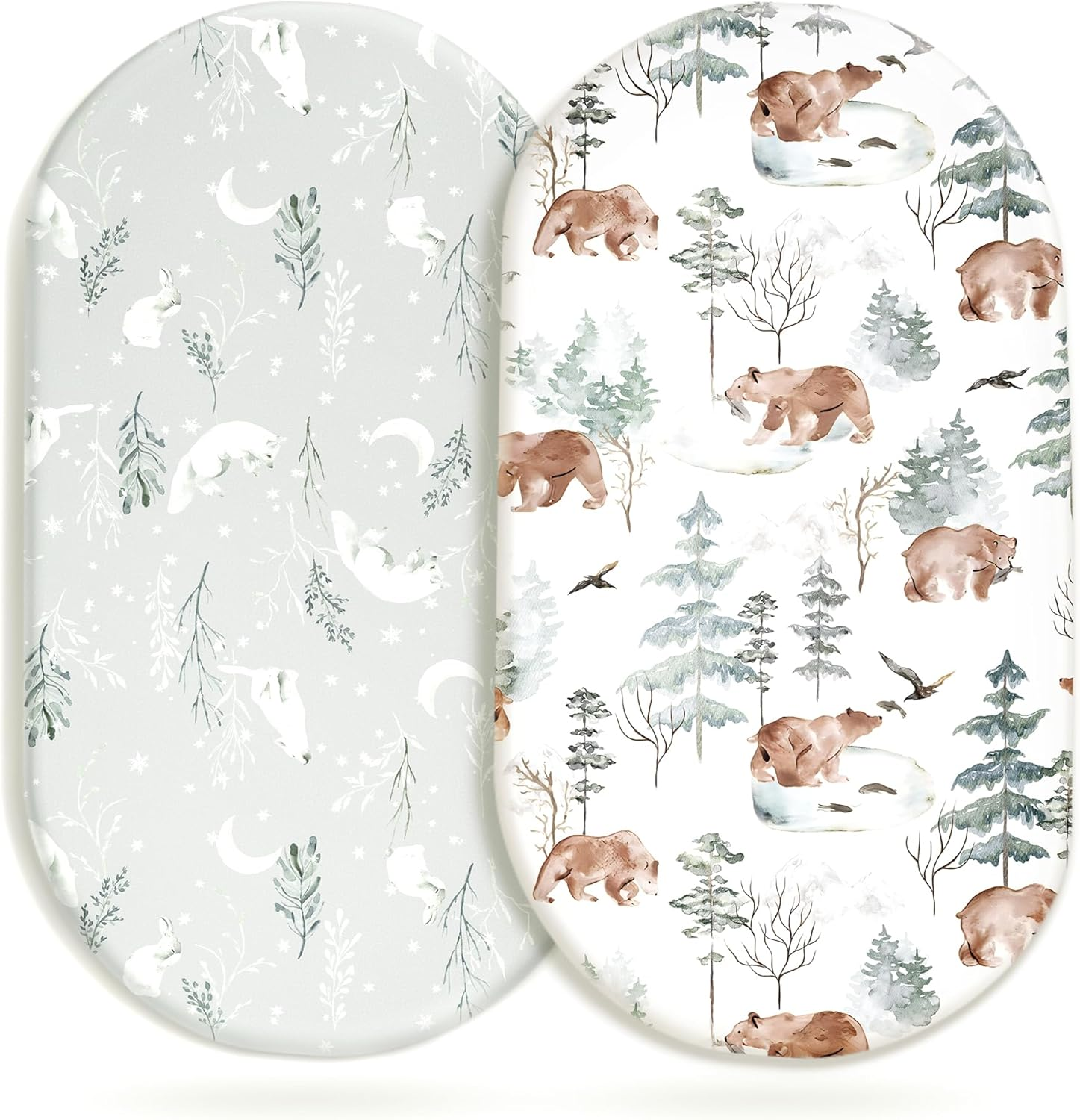 Stretch Ultra Soft Fitted Bassinet Sheet Set 2 Pack，Universal Cradle Sheet Set for Rectangle, Oval, or Hourglass Bassinet Pad/Mattress,Grey Bear for Boys