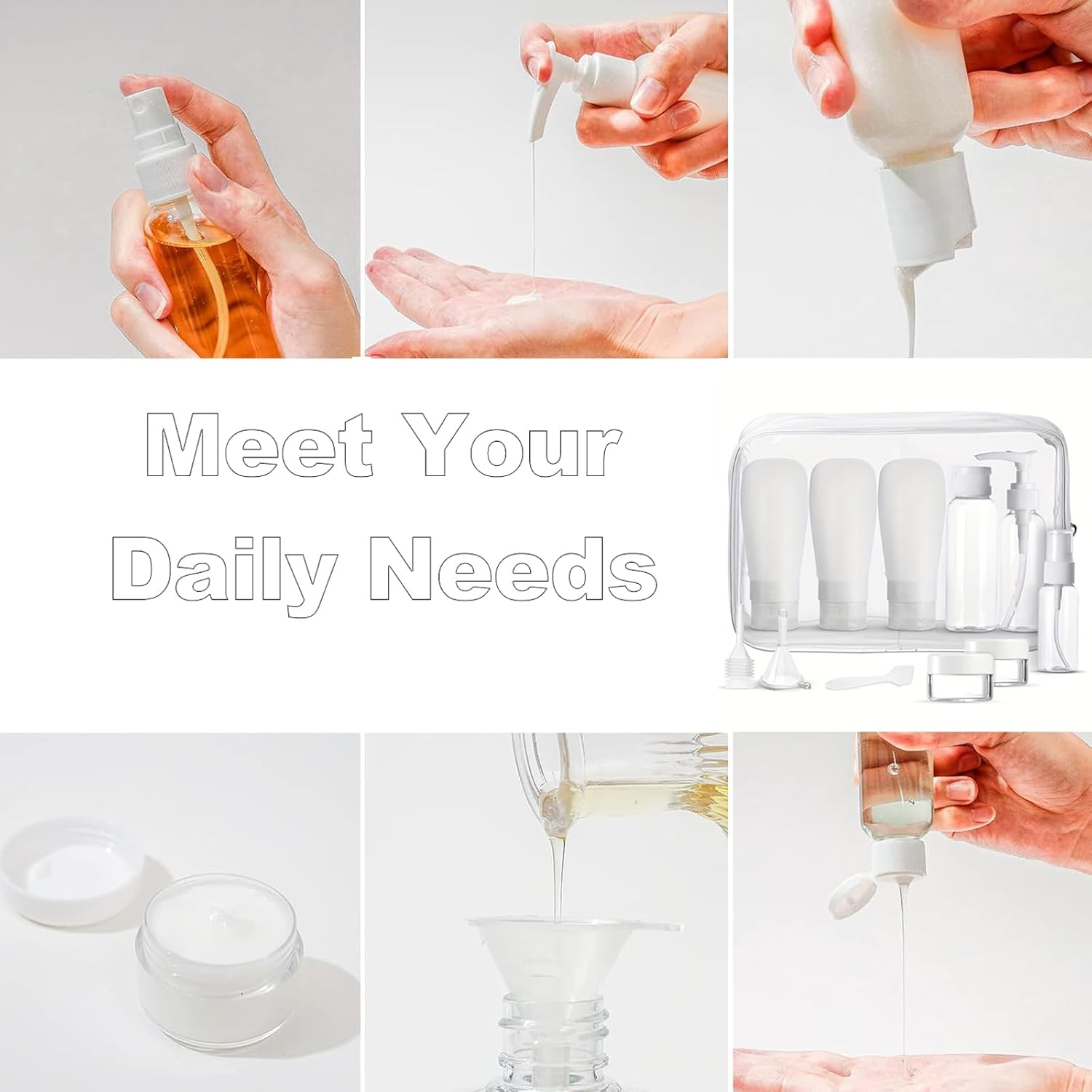 Taoluwin Travel Bottles for Toiletries, 11Pcs Leak Proof Travel Size Containers, Reusable Squeezable Bottles, Travel Accessories for Shampoo, Lotion, Gel image number 2