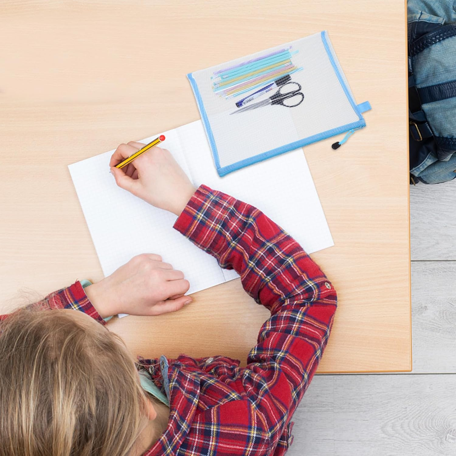 SOIMISS 5Pcs Nylon Zipper Pouches Clear Document File Organizer Large Capacity Stationery Bag for School Office Home Travel Wear-Resistant Visible Storage Bags image number 1