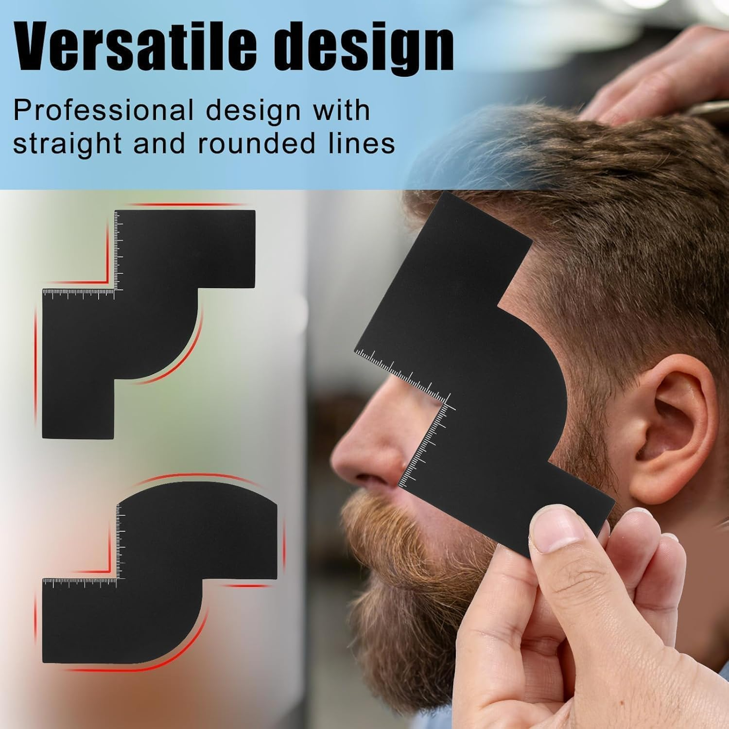 Professional Hair Liner Cards, 2 Pack Barber Enhancement Tool with Measurement Guide, Barber Enhancement Cards with Measurement Indicators, Color Spray Edge Hair Liner Line up Cards image number 1