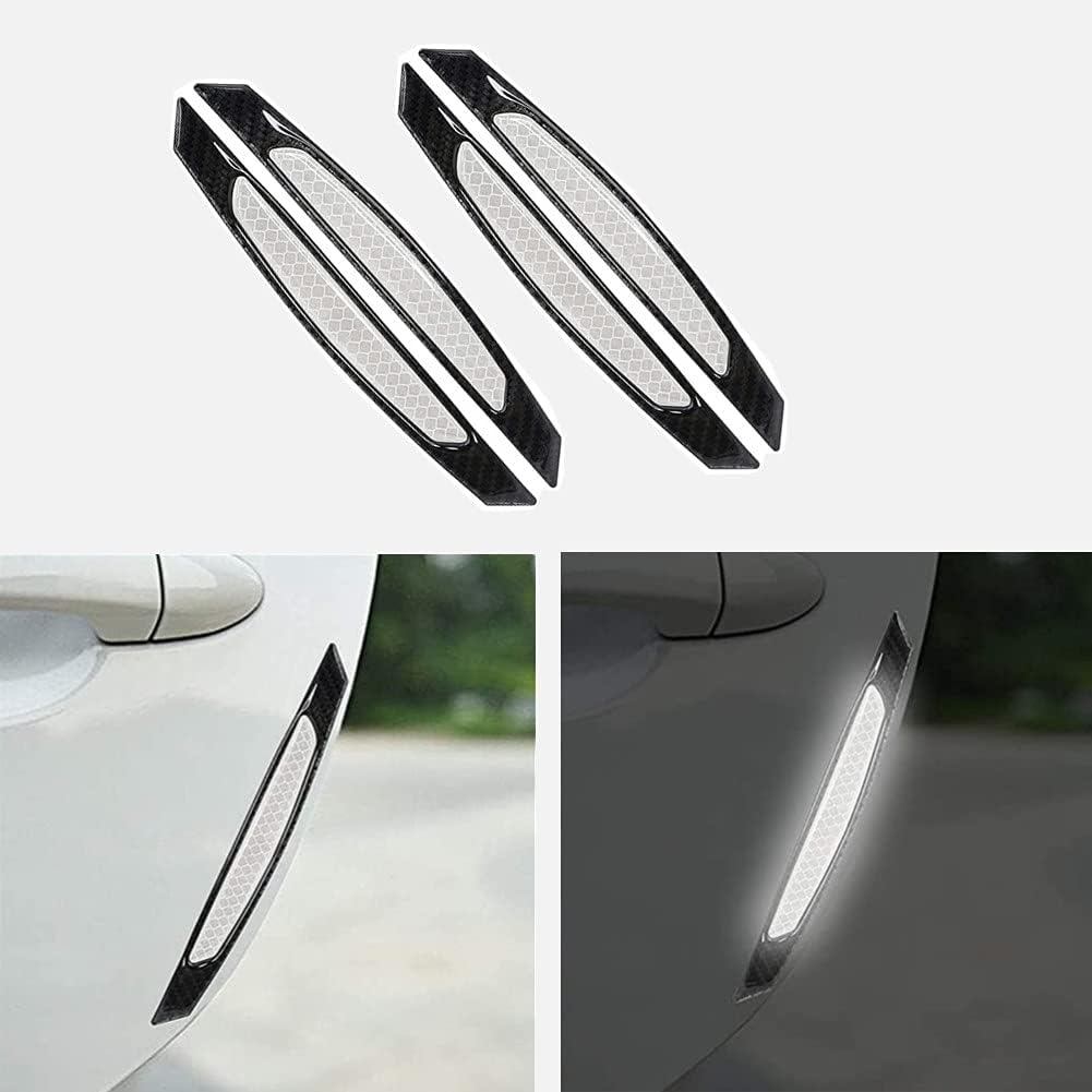 Universal 4Pcs Reflective Car Door Edge Guard Stickers Carbon Fiber Auto Car Door Edge Bump Protector Sticker for Car SUV Pickup Truck (White) image number 2