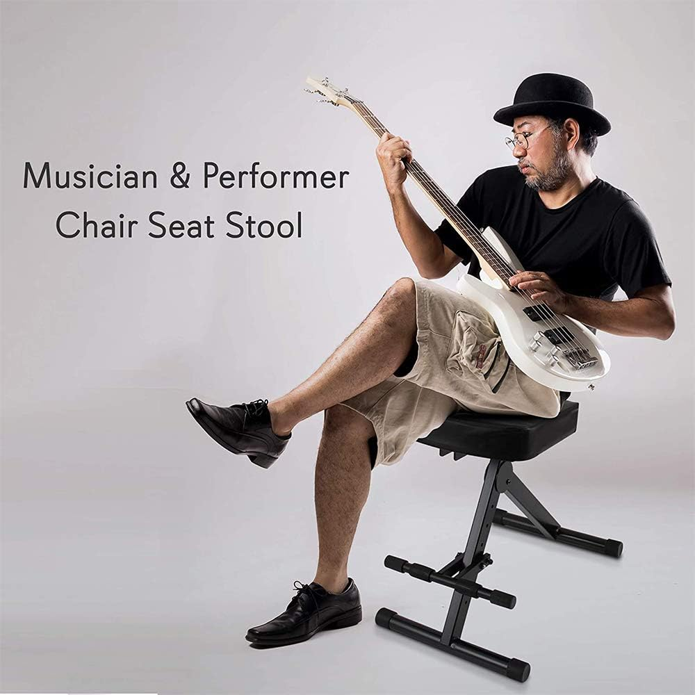 Portable Adjustable Musician Performer Stool - Folding Musicians Performance Chair, Drum Guitarist Keyboard Throne W/ Adjustable Padded Cushion Seat and Back, Foot Rest - Pyle PKST70 image number 2